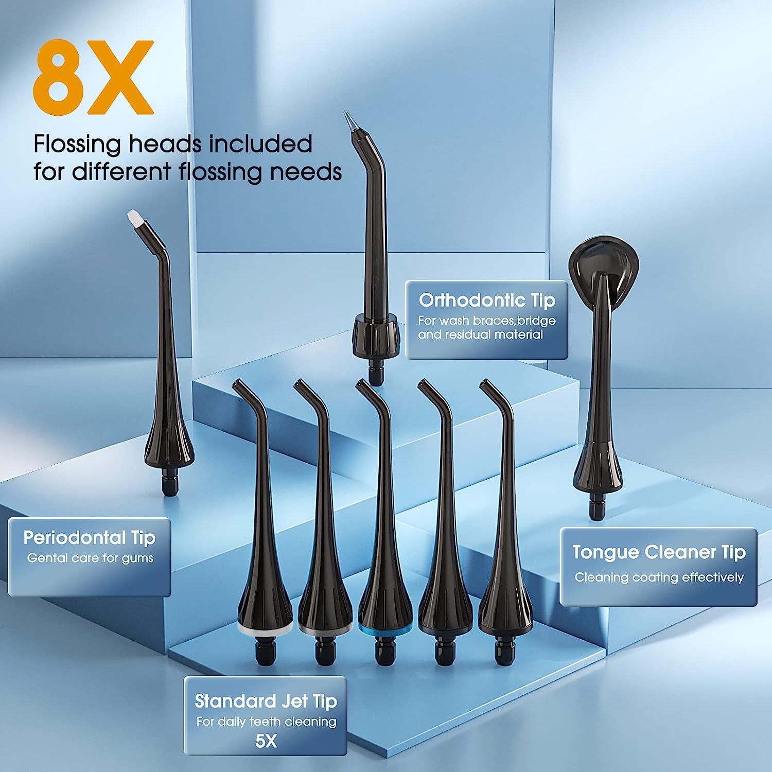 Hangsun Ață dentară Irigator oral fără fir Jet de apă dentară HOC760 Ață dentară electrică cu 8 duze Rezervor de apă de 300 ml USB reîncărcabil potrivit pentru călătorii și uz casnic Negru