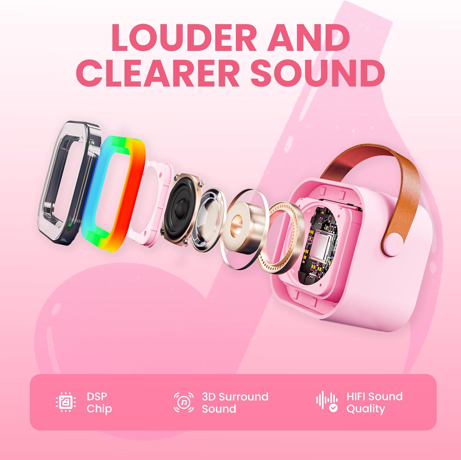 Aparat de karaoke pentru copii Ankuka pentru adulți, mini difuzor portabil Bluetooth cu 2 microfoane fără fir, jucărie pentru copii, cadou de aniversare pentru fete cu vârsta de 4, 5, 6, 7, 8, 9, 10, 12+ pentru petrecere de familie (roz)