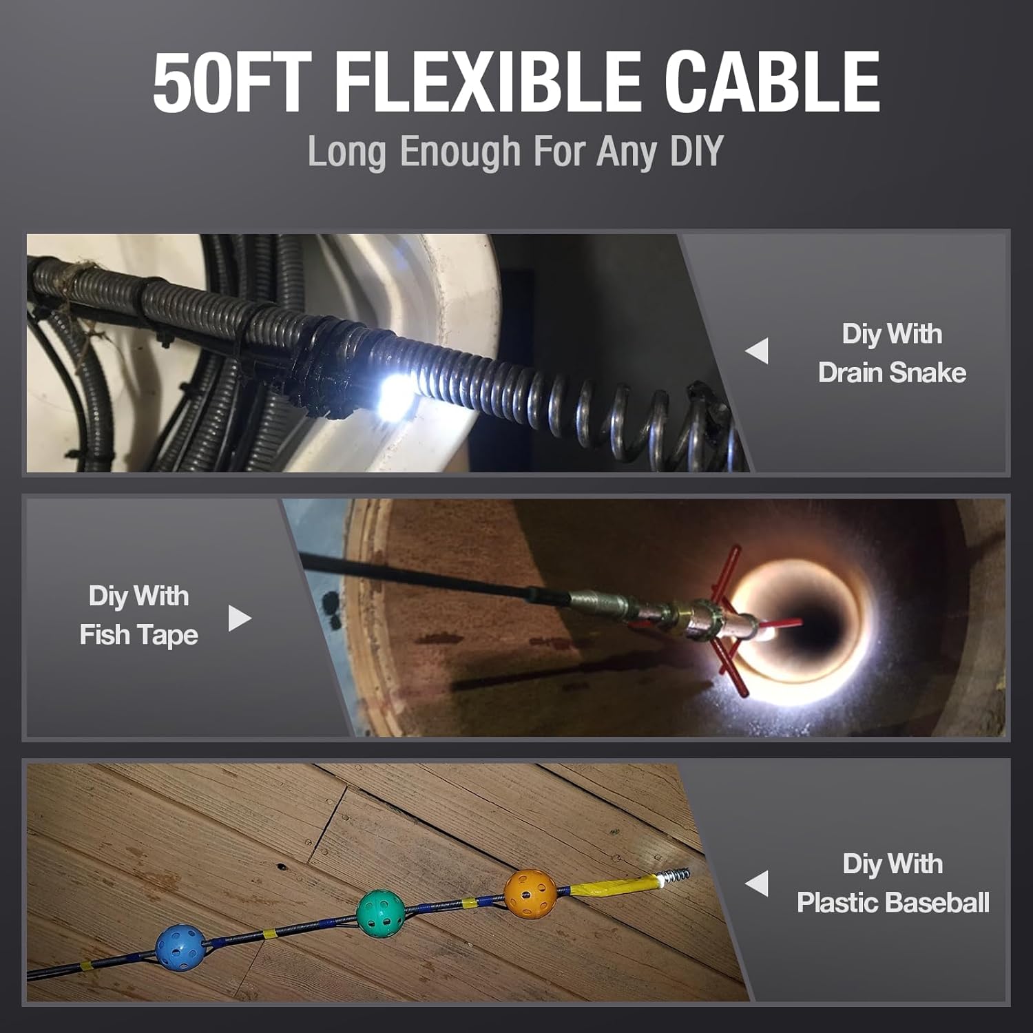 Cameră de canalizare de 50 de picioare, Teslong USB C Cameră de inspecție cu boroscop șarpe cu 8 lumini LED, Cameră flexibilă de 50 de metri, rezistentă la apă, boroscop cu fibre, compatibilă cu iPhone 15, telefon mobil Android