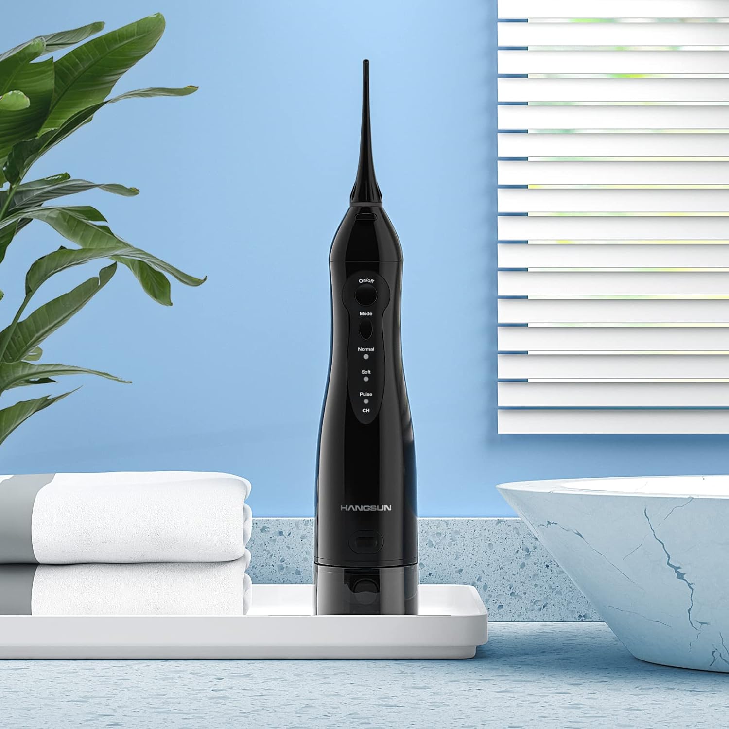 Hangsun Ață dentară Irigator oral fără fir Jet de apă dentară HOC760 Ață dentară electrică cu 8 duze Rezervor de apă de 300 ml USB reîncărcabil potrivit pentru călătorii și uz casnic Negru
