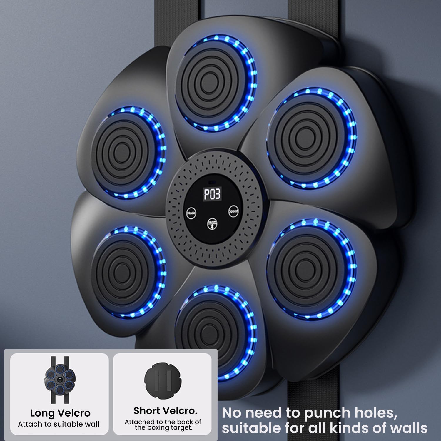 Music Boxing Machine - 2024 Noua versiune inteligentă de montare pe perete Bluetooth cu mănuși de box. 9 moduri de viteză și moduri de numărare. Exerciții distractive și sigure pentru adulți și copii