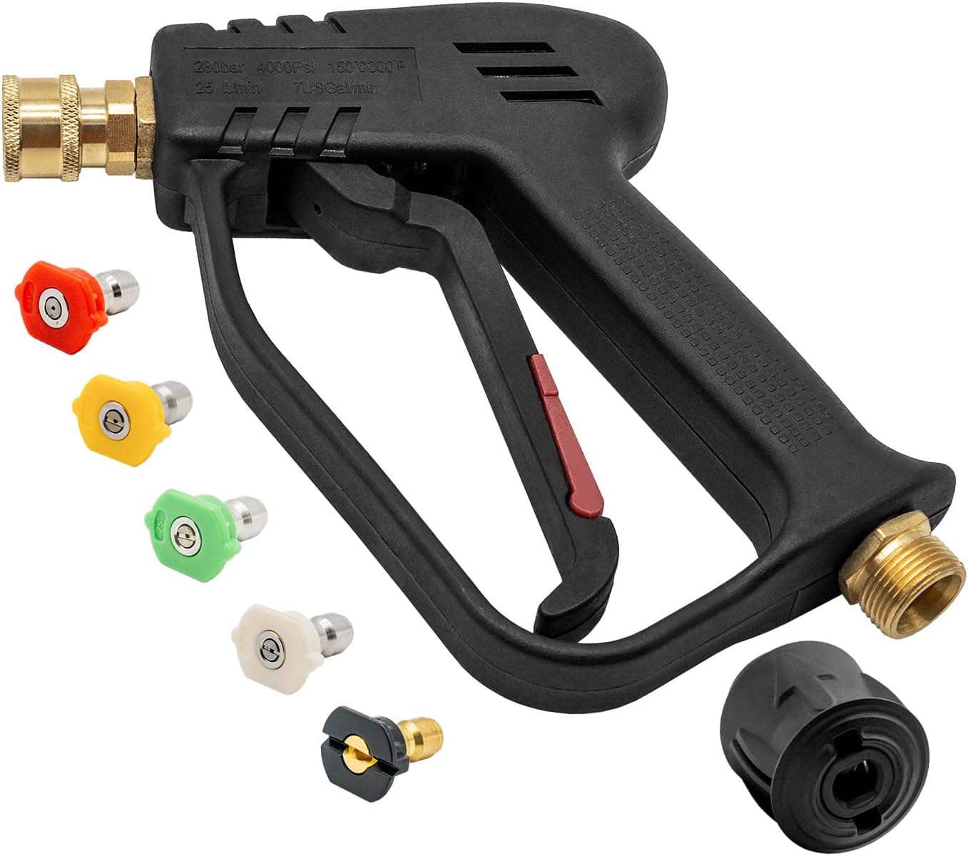 Pistol de spălat cu înaltă presiune 4000PSI Fai Top cu 5 duze de apă, pistol de curățare, pistol de apă pentru curățarea mașinii (conector pentru furtun M22 14 mm și conector rapid Karcher)