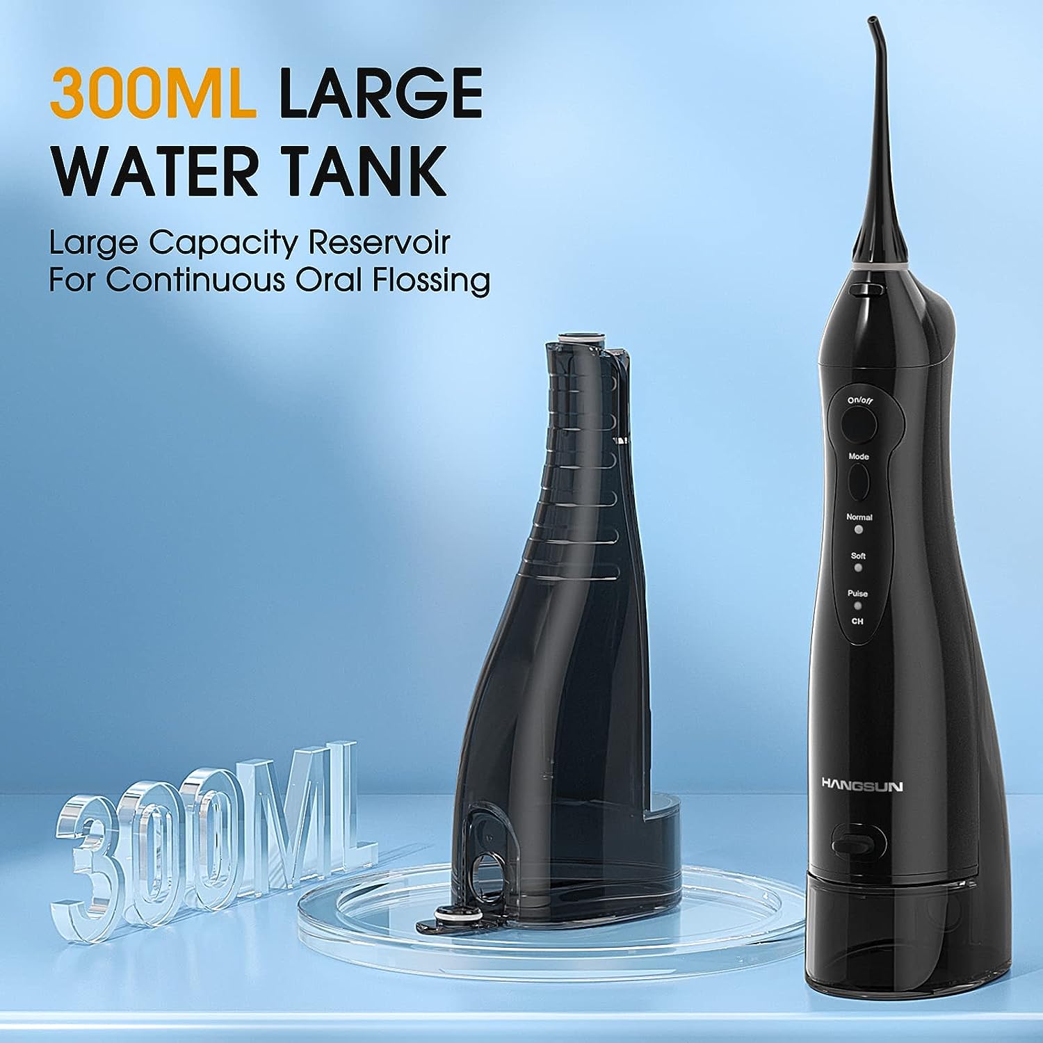 Hangsun Ață dentară Irigator oral fără fir Jet de apă dentară HOC760 Ață dentară electrică cu 8 duze Rezervor de apă de 300 ml USB reîncărcabil potrivit pentru călătorii și uz casnic Negru