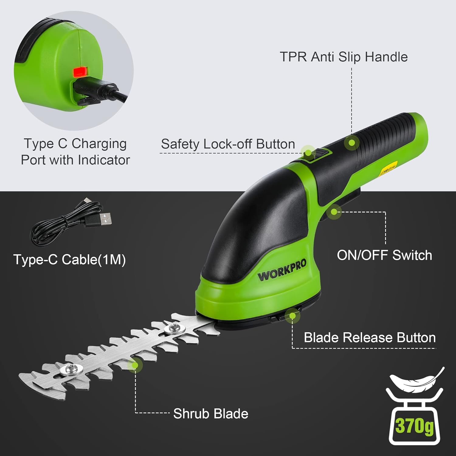 Mașină de tuns gard viu fără fir și mașină de tăiat iarbă WORKPRO 2 în 1 |. Mașină de tăiat iarbă electrică de 3,6 V cu baterie Li-ion de 2000 mAh, mașină de tuns gard viu de mână ușoară cu 2 lame interschimbabile