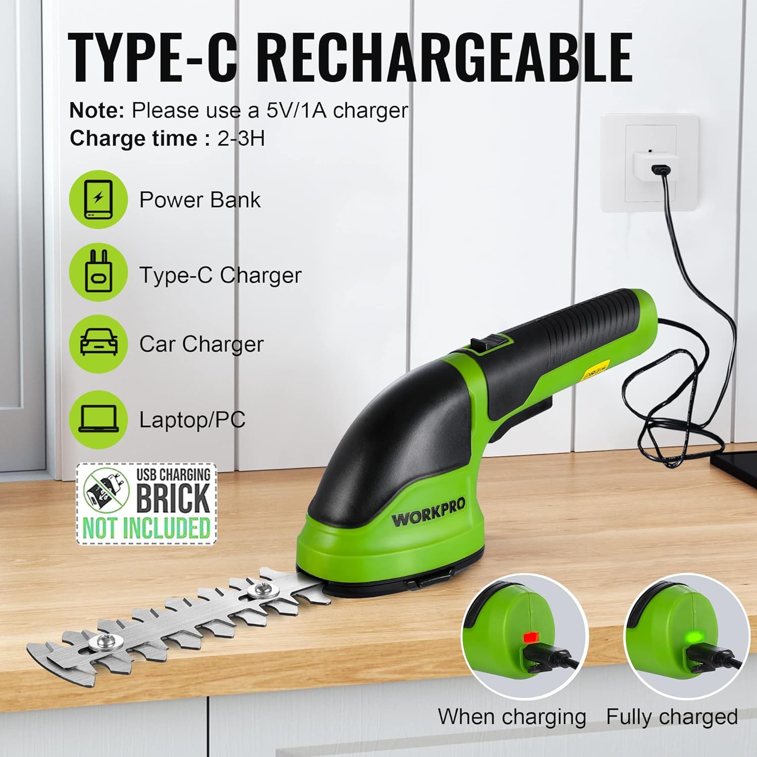 Mașină de tuns gard viu fără fir și mașină de tăiat iarbă WORKPRO 2 în 1 |. Mașină de tăiat iarbă electrică de 3,6 V cu baterie Li-ion de 2000 mAh, mașină de tuns gard viu de mână ușoară cu 2 lame interschimbabile