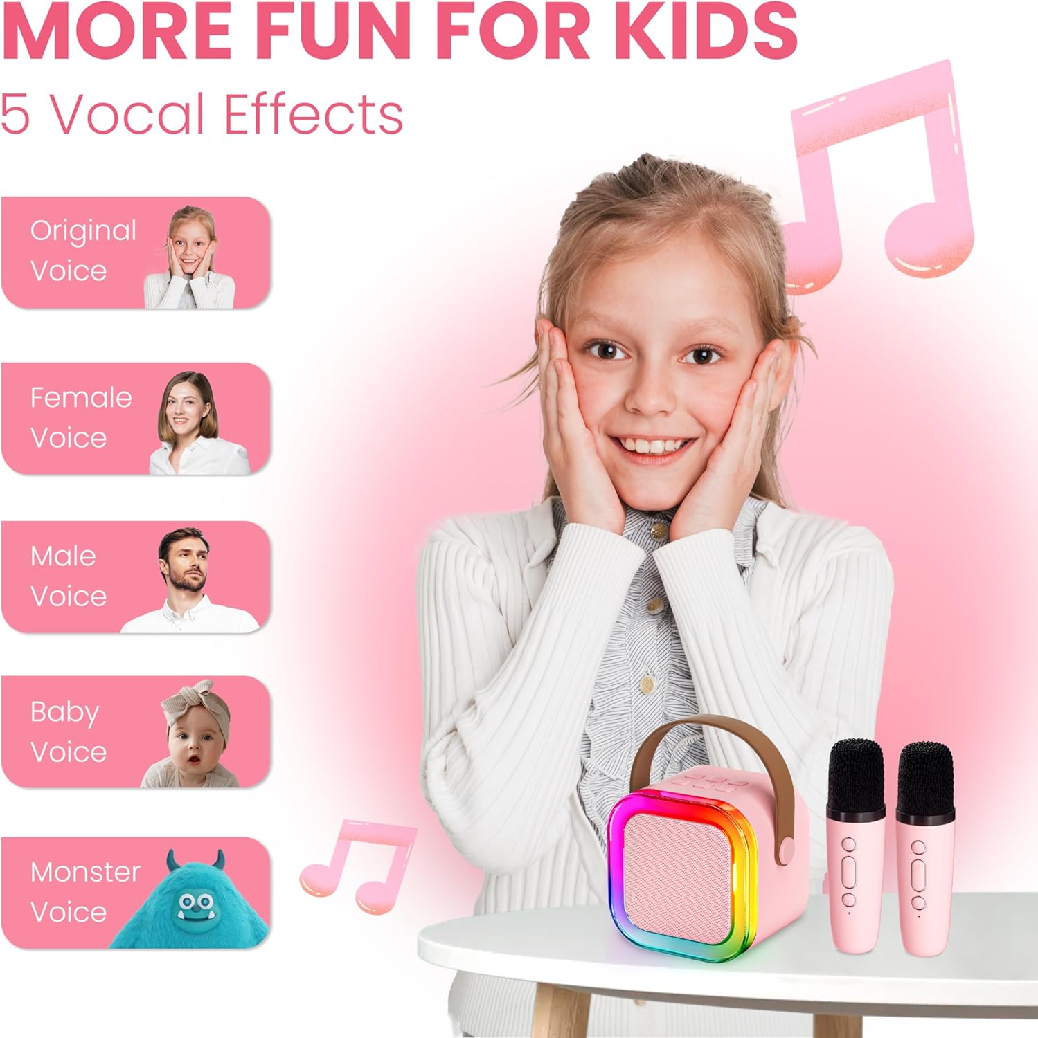 Aparat de karaoke pentru copii Ankuka pentru adulți, mini difuzor portabil Bluetooth cu 2 microfoane fără fir, jucărie pentru copii, cadou de aniversare pentru fete cu vârsta de 4, 5, 6, 7, 8, 9, 10, 12+ pentru petrecere de familie (roz)