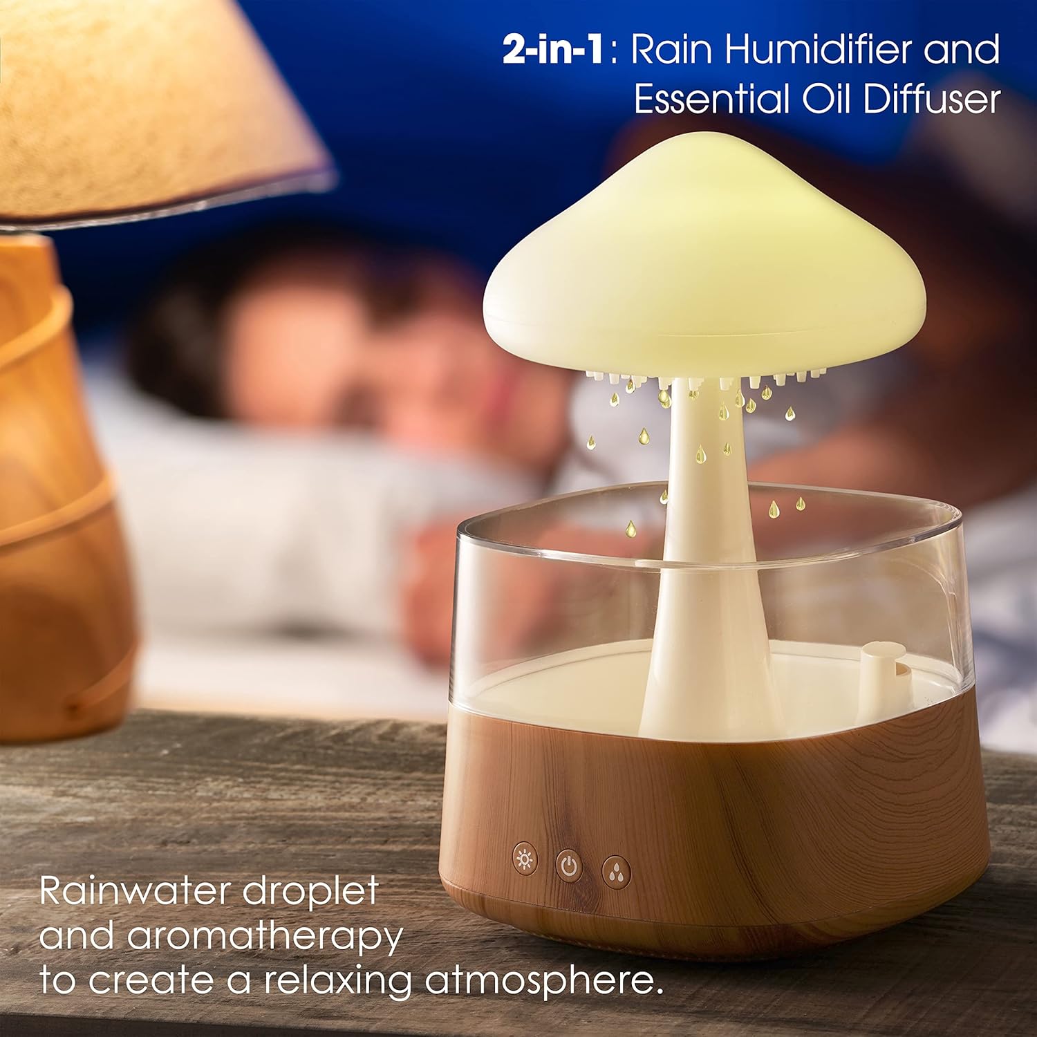 DINACO Nimbus Umidificator Ulei esential Apa de ploaie Umidificator de birou Nimbus Difuzor de lumina de noapte Umidificator relaxant Nimbus cu difuzor Nimbus Umidificator de picături de ploaie Sunete (culoarea lemnului)