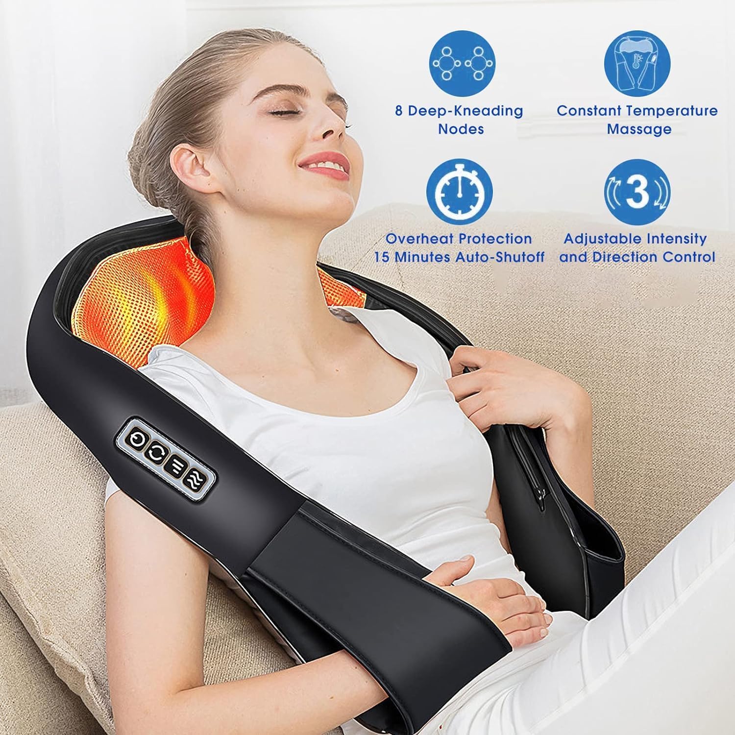 AERLANG Masaj Shiatsu Masaj pentru spate Masaj pentru frământare țesut profund Masaj pentru gât și umeri cu căldură Pernă electrică de masaj 4D Cadou pentru ziua tatălui Cadou pentru fiică