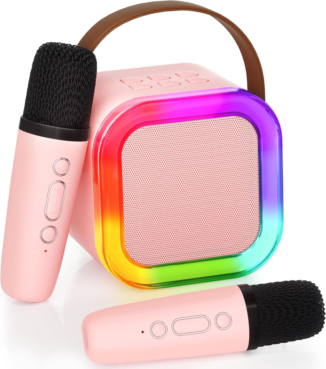 Aparat de karaoke pentru copii Ankuka pentru adulți, mini difuzor portabil Bluetooth cu 2 microfoane fără fir, jucărie pentru copii, cadou de aniversare pentru fete cu vârsta de 4, 5, 6, 7, 8, 9, 10, 12+ pentru petrecere de familie (roz)