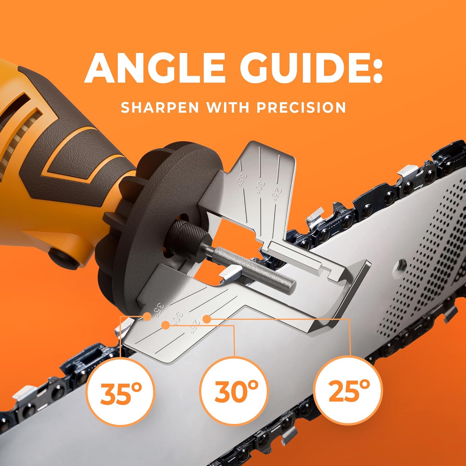 Kit de ascuțit pentru ferăstrău electric Sharp Pebble - Vine cu o unealtă de ascuțit cu lanț, roți de ascuțit cu diamant în 4 dimensiuni de fișiere, atașament unghi, cheie și carte electronică.
