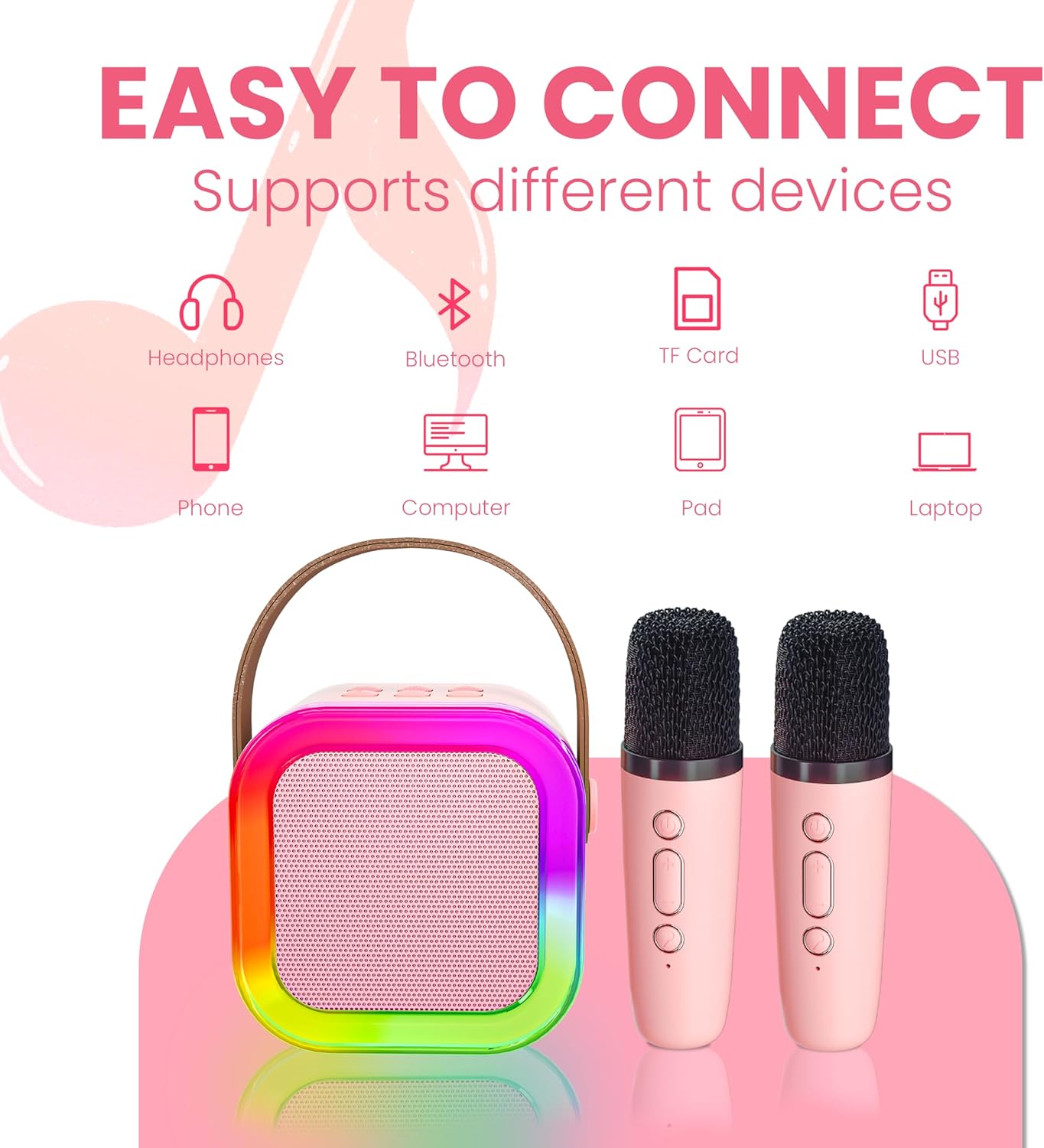 Aparat de karaoke pentru copii Ankuka pentru adulți, mini difuzor portabil Bluetooth cu 2 microfoane fără fir, jucărie pentru copii, cadou de aniversare pentru fete cu vârsta de 4, 5, 6, 7, 8, 9, 10, 12+ pentru petrecere de familie (roz)