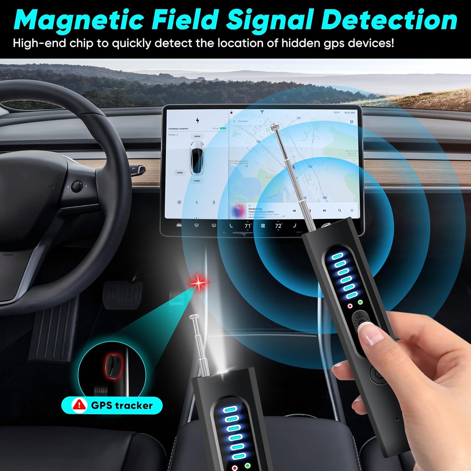 Detector de cameră ascunsă, detector de cameră anti-spion 2024, detector GPS pentru dispozitive ascunse, detector de insecte, scaner de semnal RF fără fir, potrivit pentru hotel, acasă, birou, 5 niveluri de sensibilitate (negru)