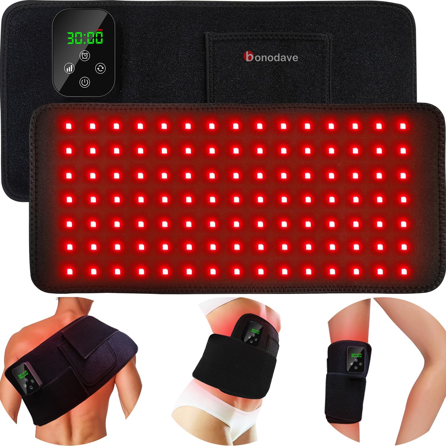 Terapie cu lumină roșie, tampon de terapie cu infraroșu fără fir pentru ameliorarea durerii de spate a genunchiului, banda portabilă portabilă 660nm 850nm pentru terapie cu lumină roșie fără fir cu controler reîncărcabil, potrivită pentru femei și bărbați