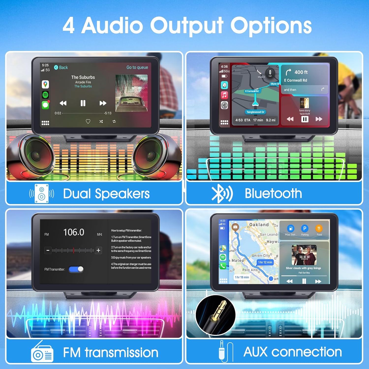Eleacc Carplay audio portabil wireless pentru mașină, ecran tactil HD de 7 inchi, funcționează cu Apple CarPlay și Android Auto cu oglindă Link/Cameră de rezervă/Siri/Bluetooth/Navigație/AUX pentru toate vehiculele