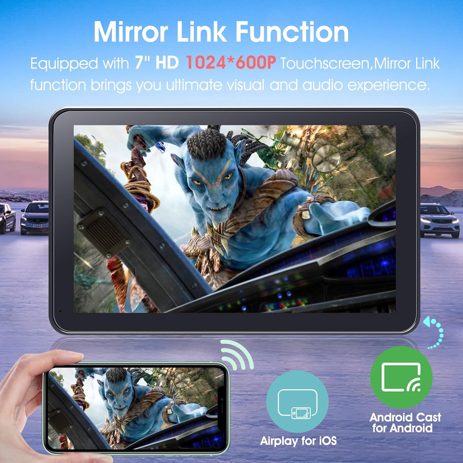 Eleacc Carplay audio portabil wireless pentru mașină, ecran tactil HD de 7 inchi, funcționează cu Apple CarPlay și Android Auto cu oglindă Link/Cameră de rezervă/Siri/Bluetooth/Navigație/AUX pentru toate vehiculele