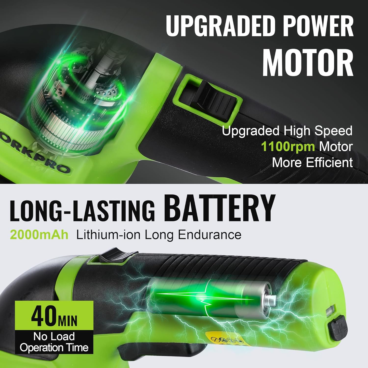 Mașină de tuns gard viu fără fir și mașină de tăiat iarbă WORKPRO 2 în 1 |. Mașină de tăiat iarbă electrică de 3,6 V cu baterie Li-ion de 2000 mAh, mașină de tuns gard viu de mână ușoară cu 2 lame interschimbabile
