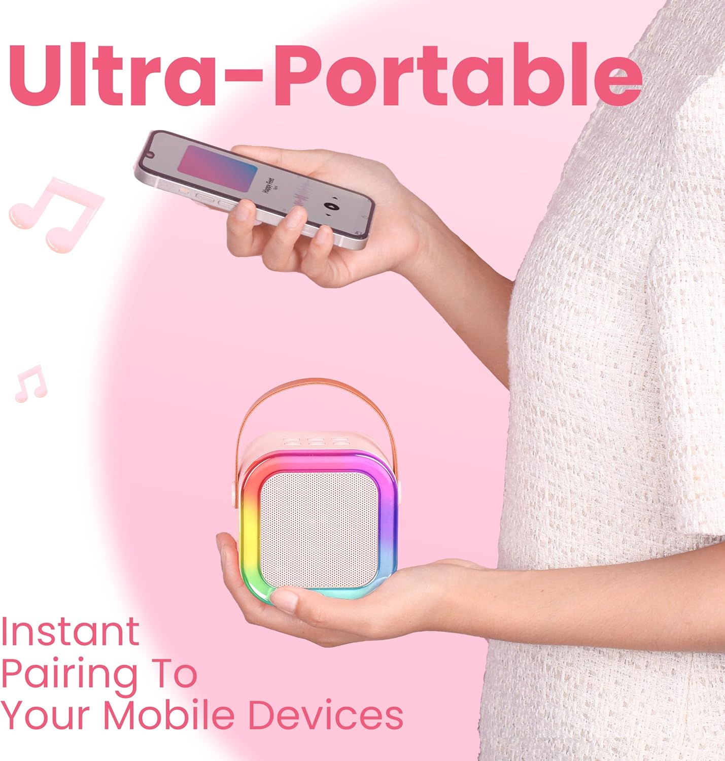 Aparat de karaoke pentru copii Ankuka pentru adulți, mini difuzor portabil Bluetooth cu 2 microfoane fără fir, jucărie pentru copii, cadou de aniversare pentru fete cu vârsta de 4, 5, 6, 7, 8, 9, 10, 12+ pentru petrecere de familie (roz)