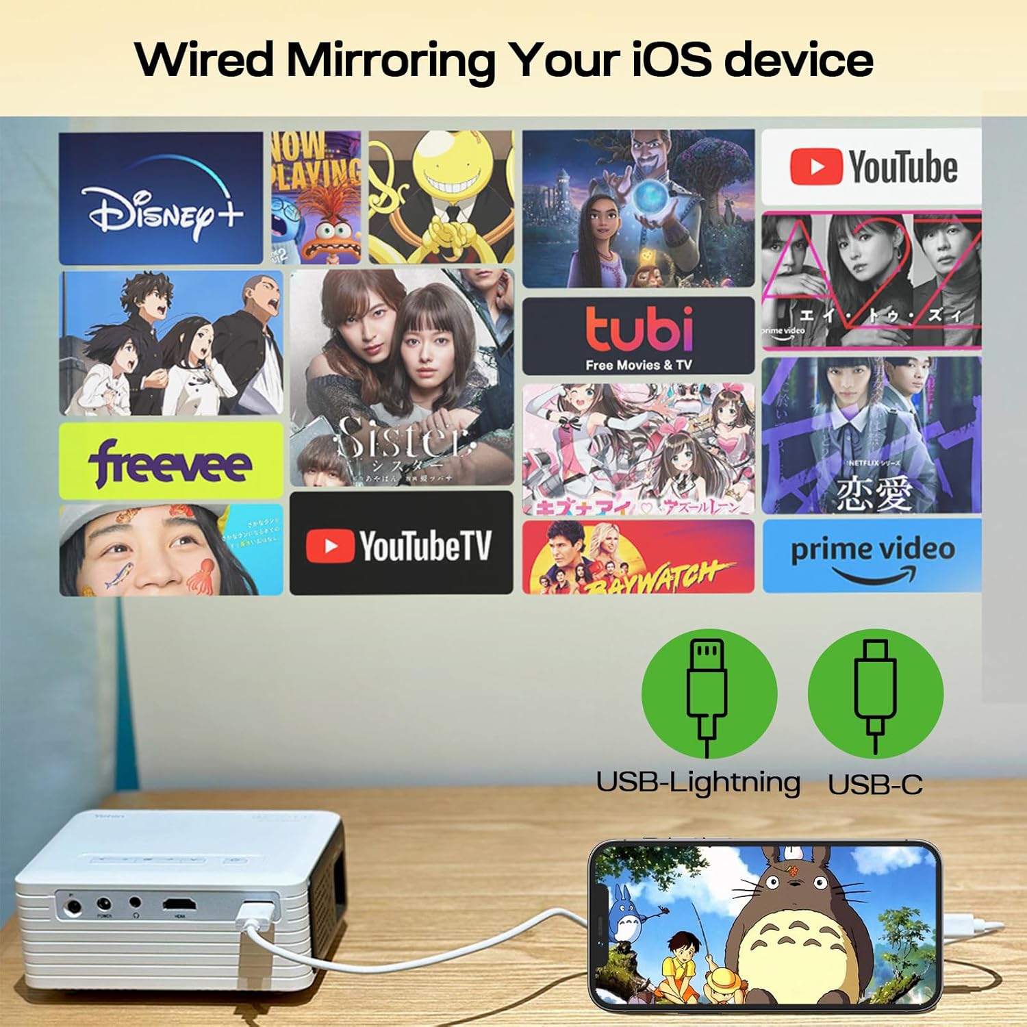 Mini proiector YOTON Y3, proiector portabil pentru telefon mobil, suport Full HD 1080P, proiector de film home theater, proiector video mic compatibil cu HDMI, smartphone, tabletă, PC, TV Stick, USB