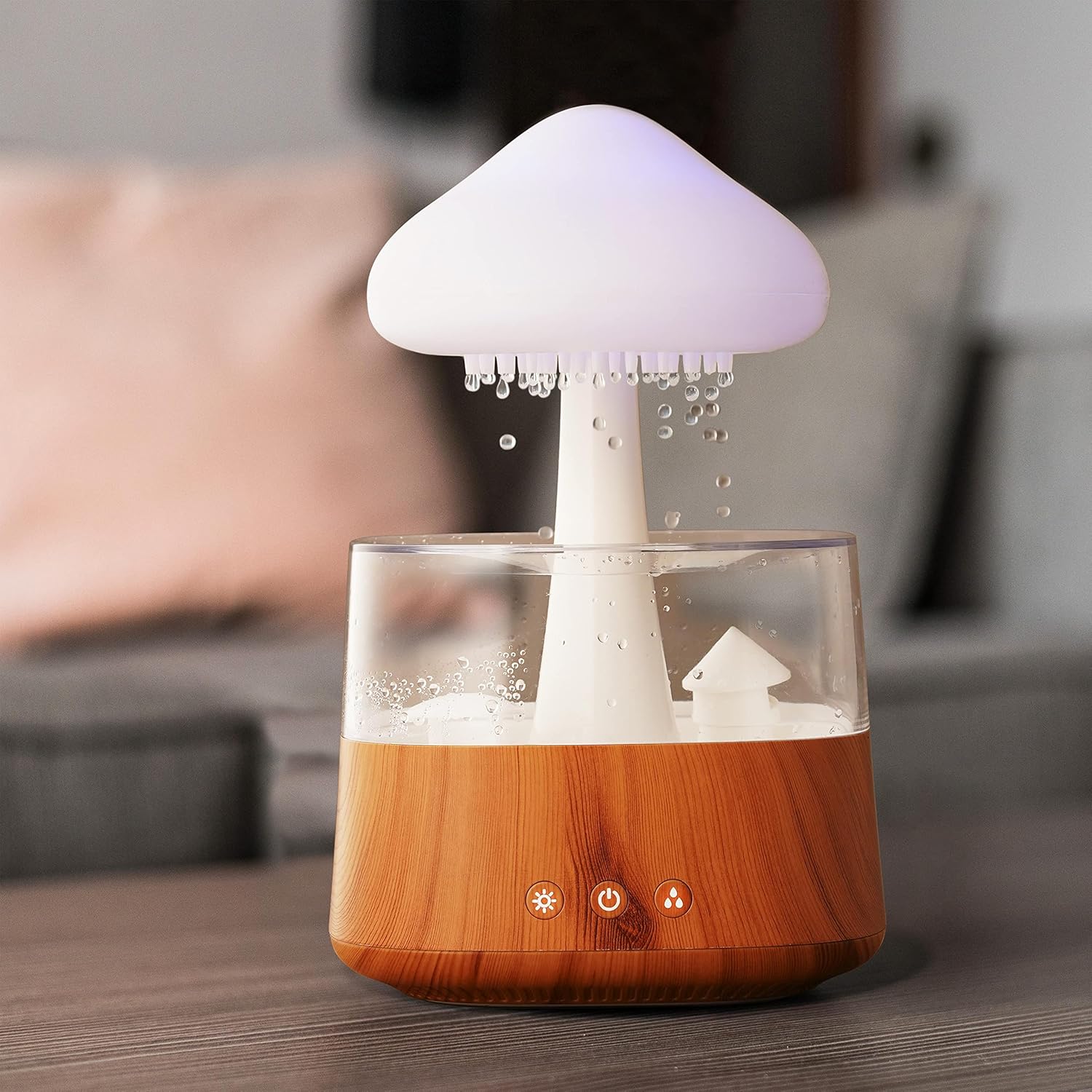 DINACO Nimbus Umidificator Ulei esential Apa de ploaie Umidificator de birou Nimbus Difuzor de lumina de noapte Umidificator relaxant Nimbus cu difuzor Nimbus Umidificator de picături de ploaie Sunete (culoarea lemnului)