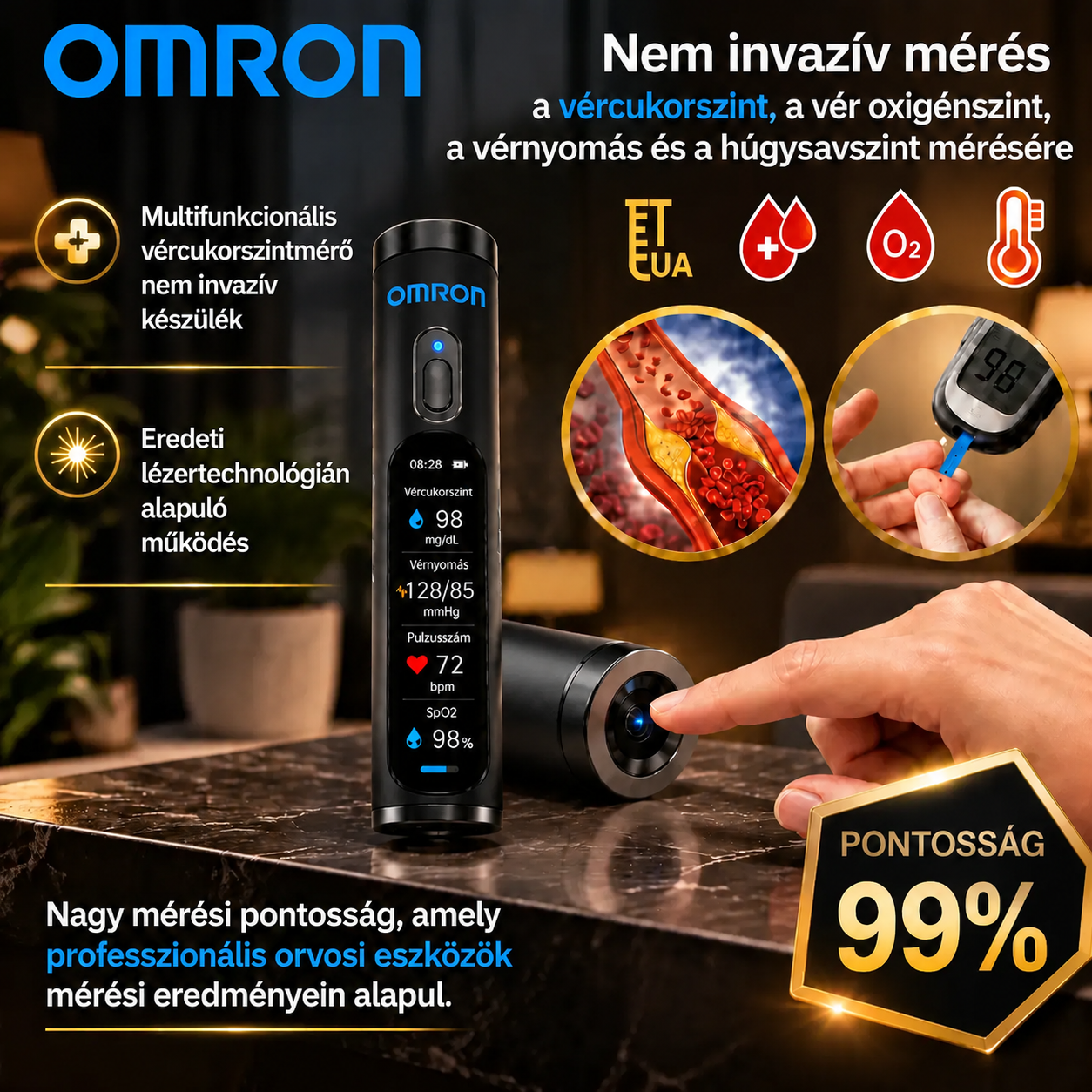 🔥Nem invazív intelligens vércukorszint-követő eszköz 99,9%-os pontossággal