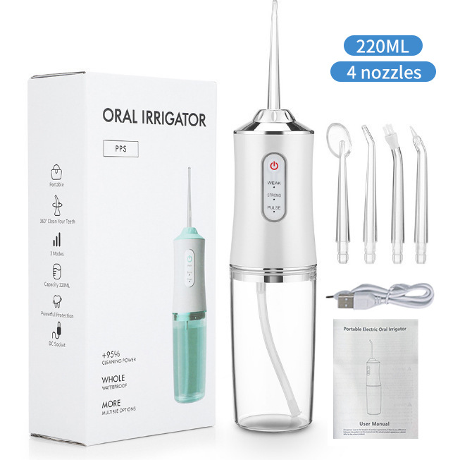 Ață dentară fără fir WAFLOO: irigator oral 4 duze 3 moduri portabil, rezervor de apă de 220 ml, reîncărcabil prin USB IPX7, ață dentară impermeabilă, pentru curățarea dinților adulților acasă și călătorii