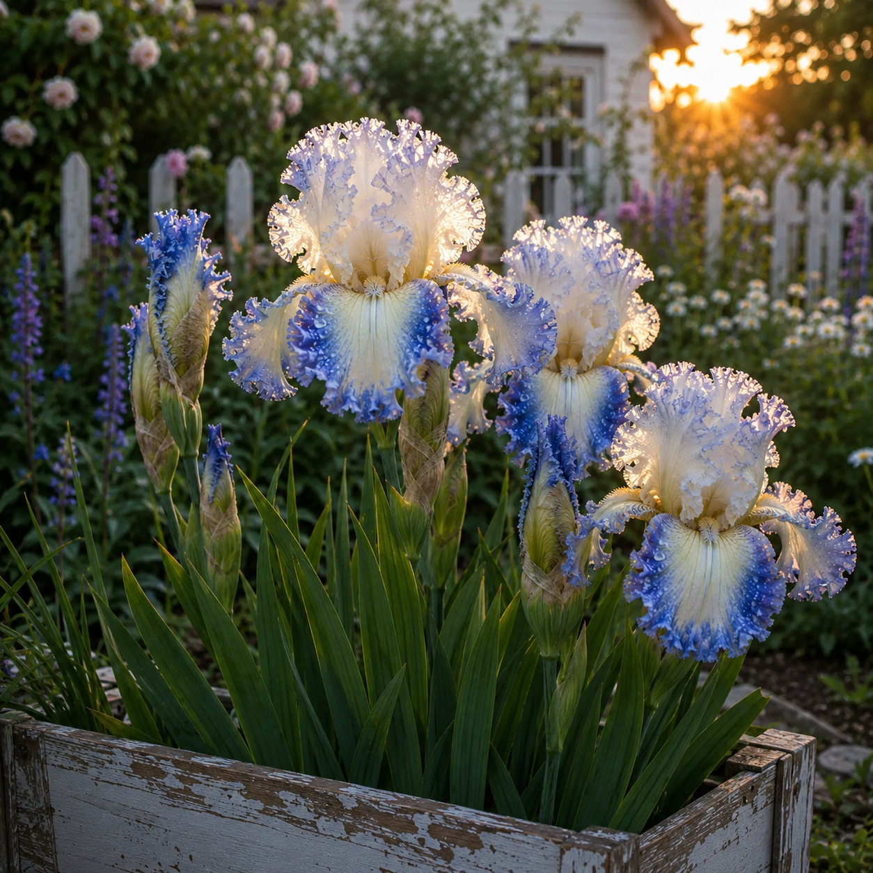 🌼Velvet Ruffle Iris Bulbs – #2 White Blue