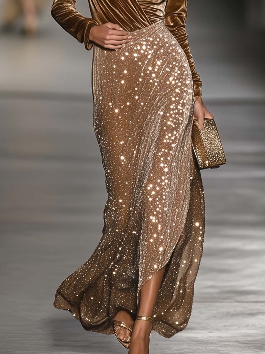 Gorgeous V-Neck Long Sleeve Maxi Dress