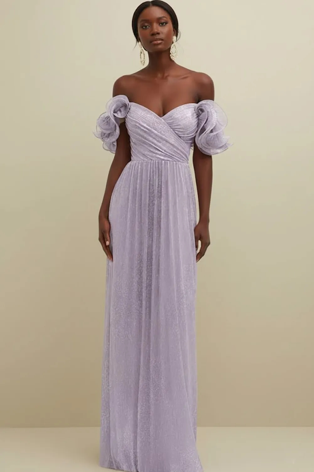 Light Blue Off Shoulder A-Line Pleated Chiffon Maxi Dress