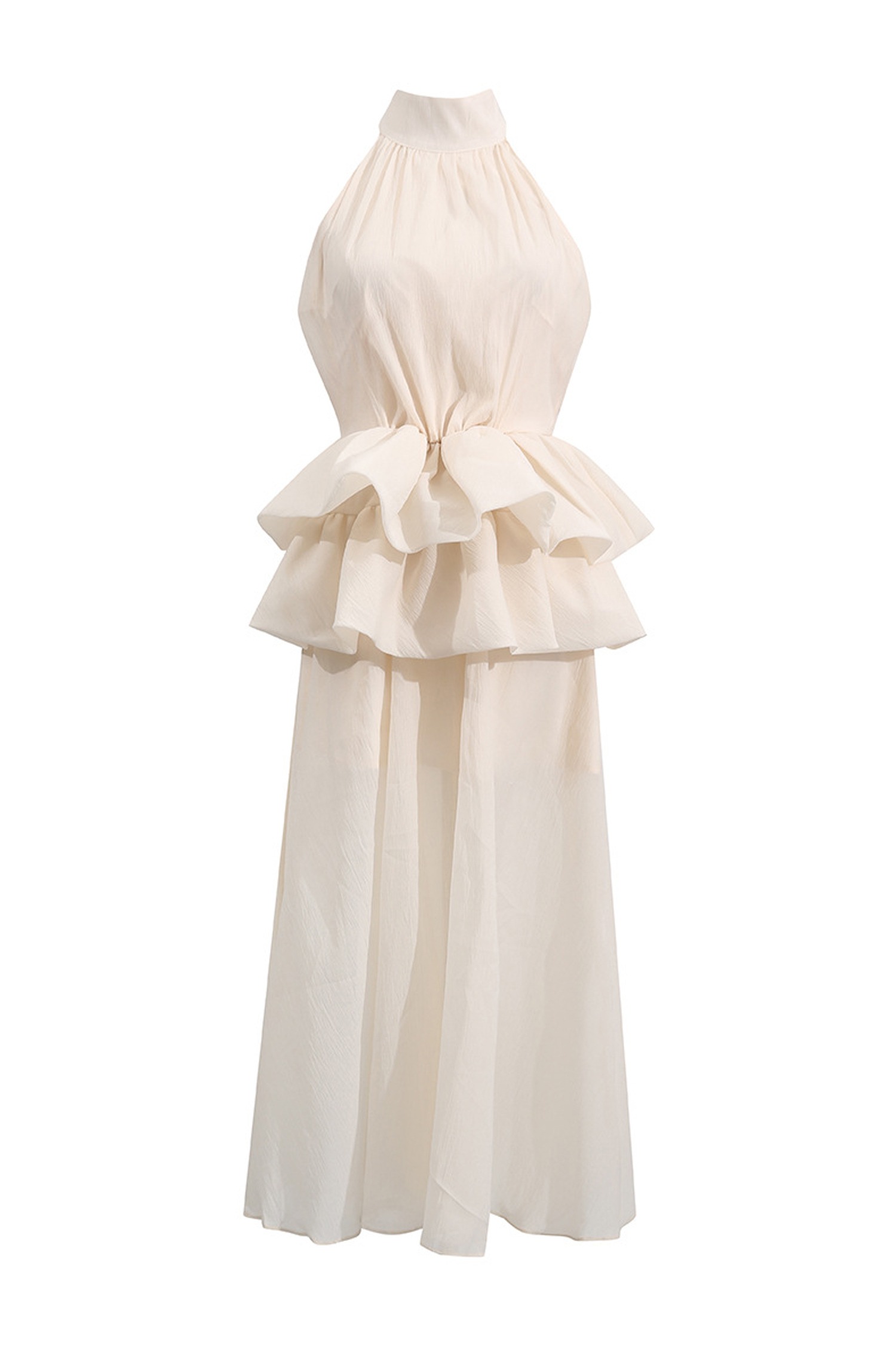 Apricot Halter Maxi Ruffle Dress