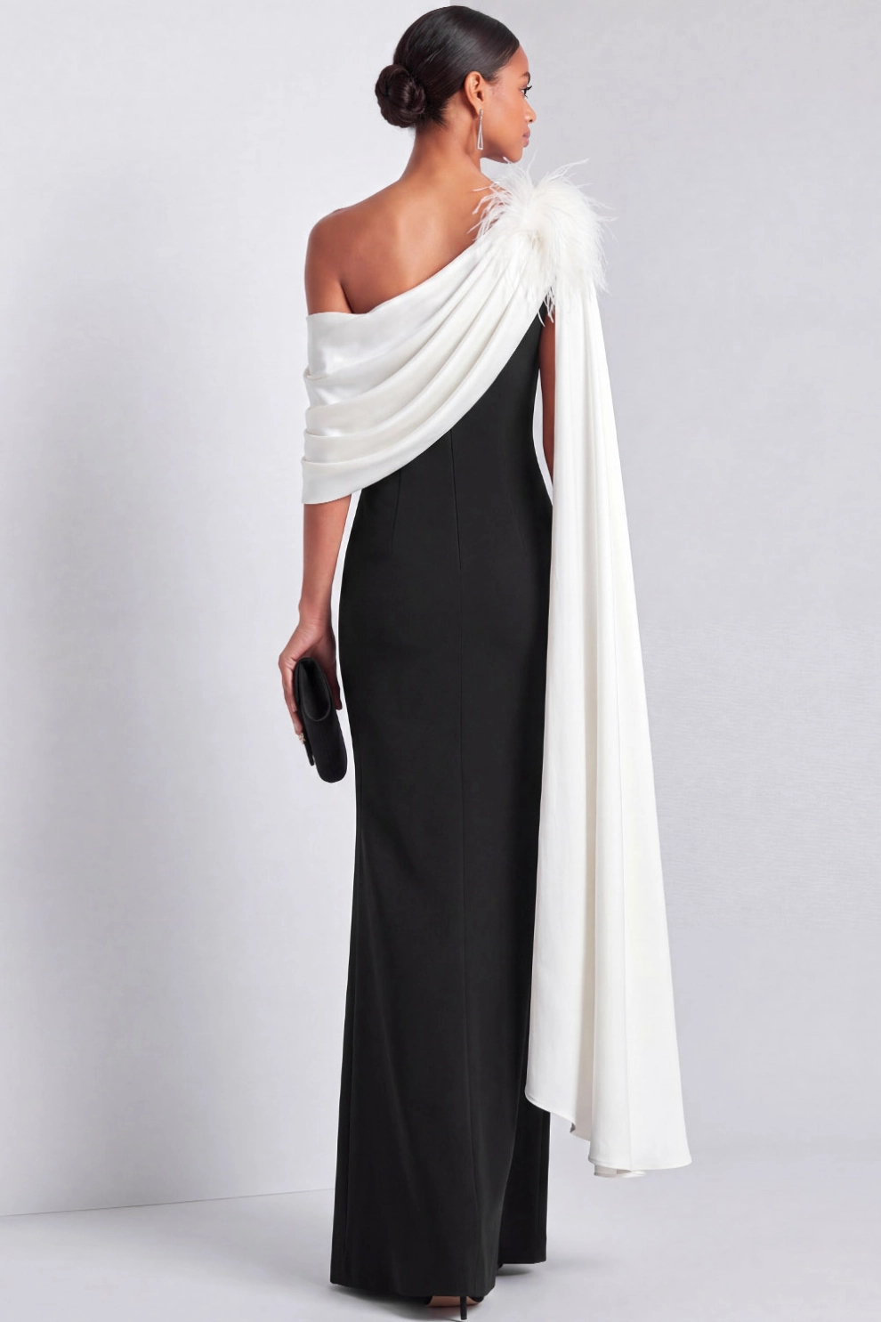 Black and White One Shoulder Mermaid Cape Maxi Dress