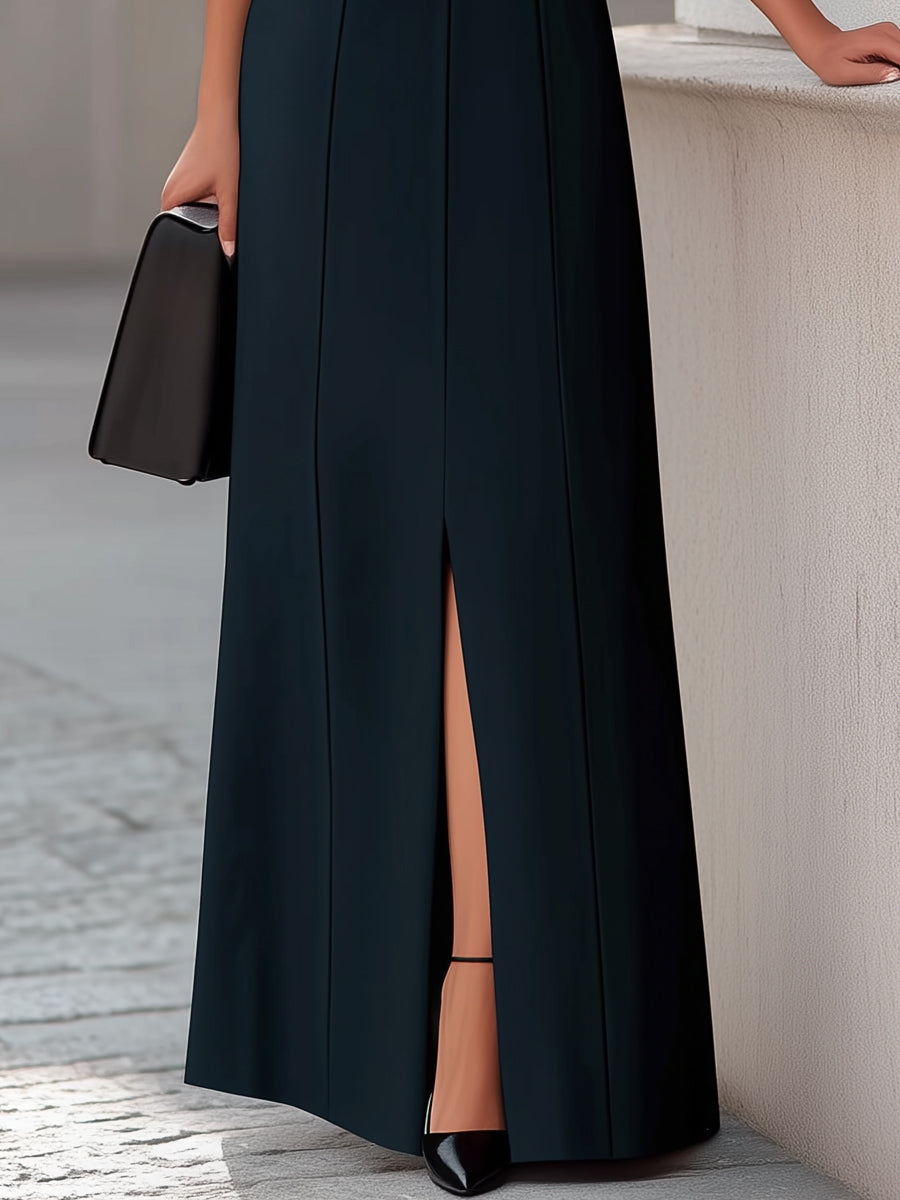 Black Sleeveless Seam Sculpted Front Slit Maxi Dress