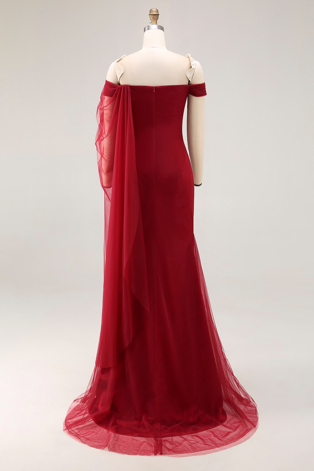 Cabernet Off the Shoulder Sheath Maxi Formal Dress with Ruffles