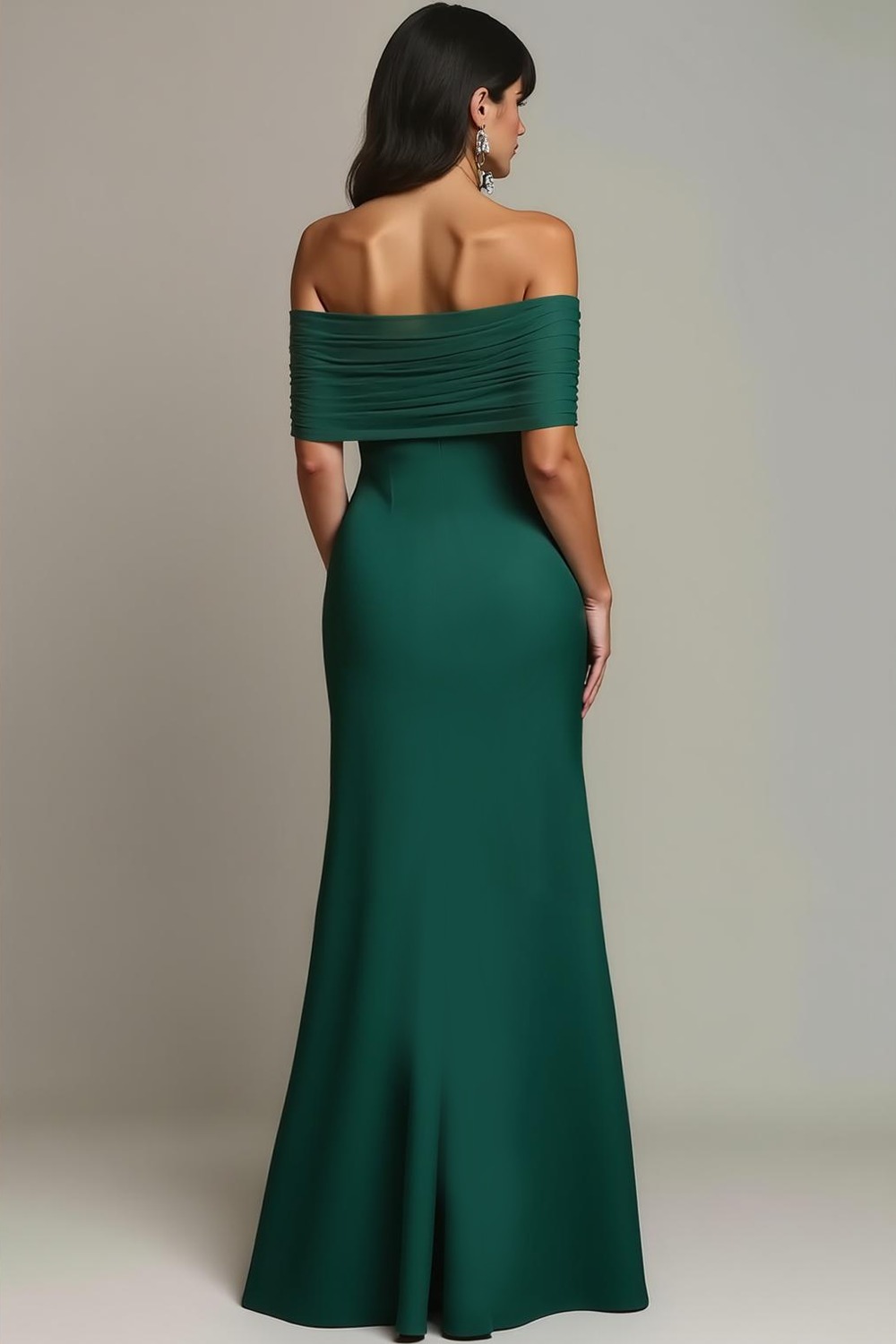 Formal Dress Emerald Green Sheath Off the Shoulder Satin Maxi Dress