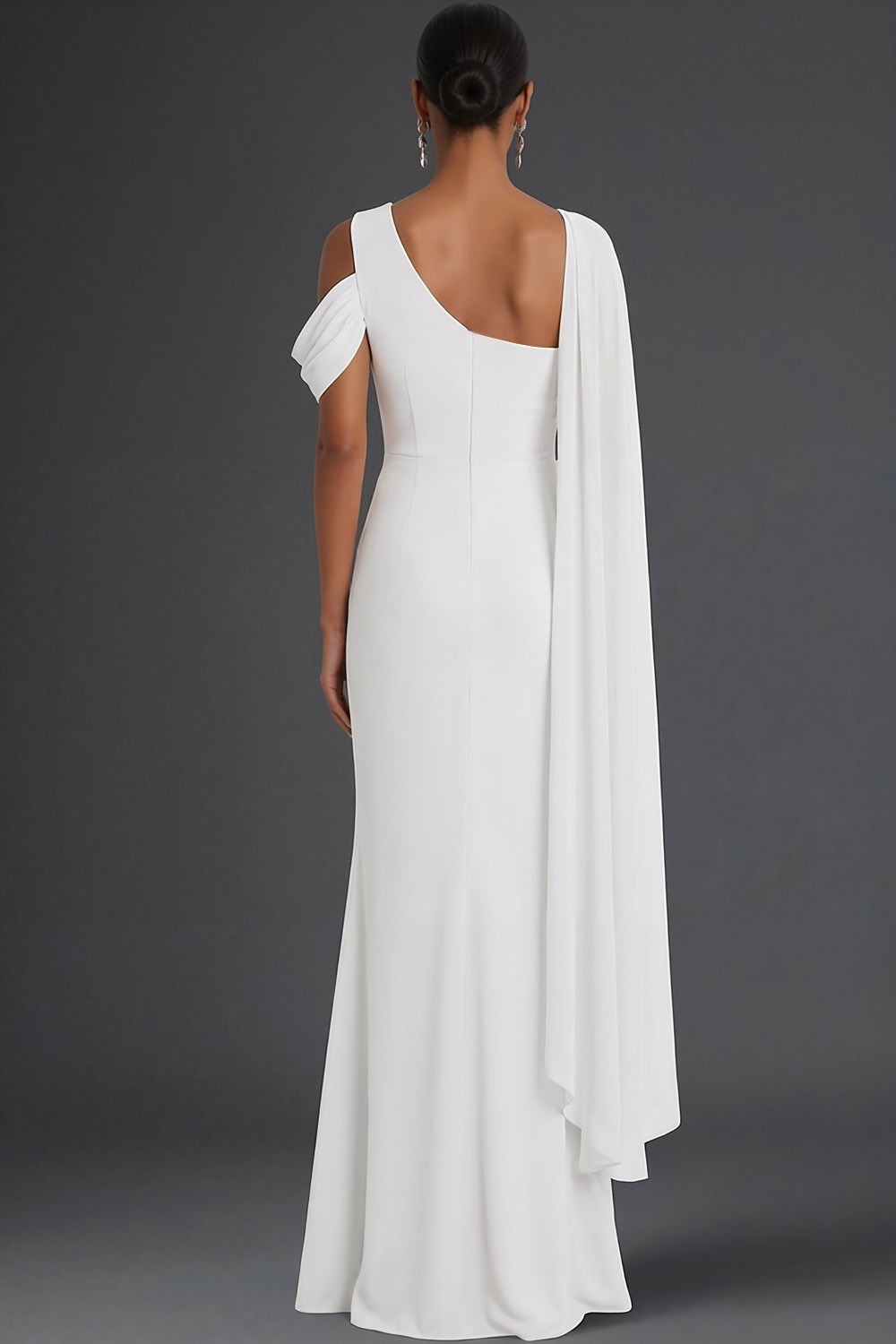 Dusty Sage Formal Dress Mermaid One Shoulder Chiffon Maxi Dress with Cape