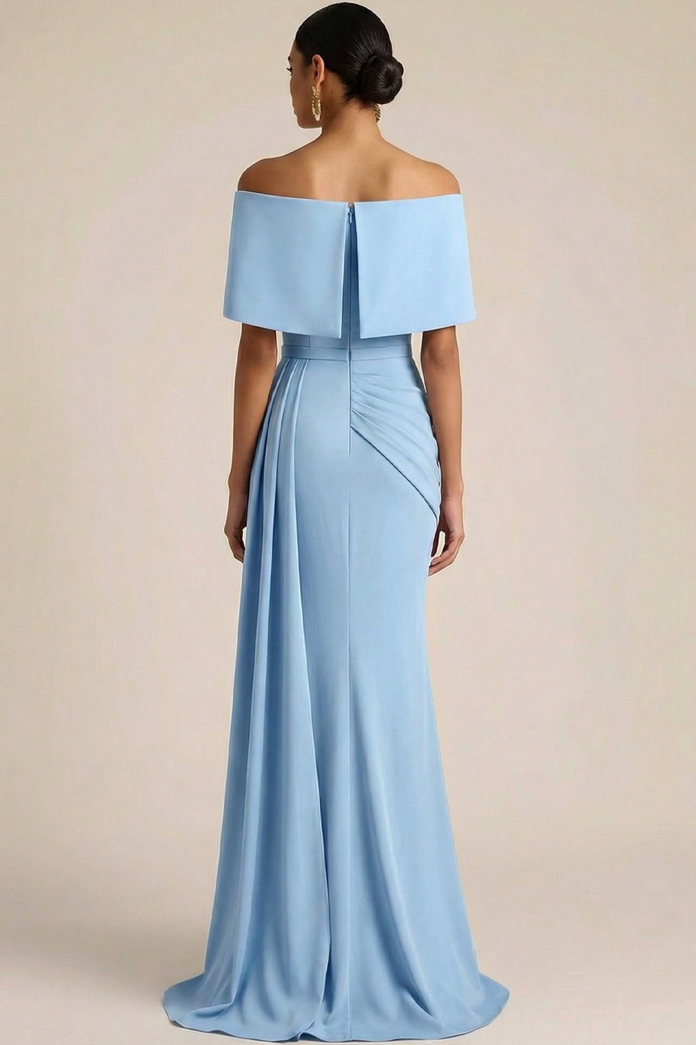 Blue Formal ​Wedding Bridesmaid Dress Off the Shoulder Cape Maxi Dress