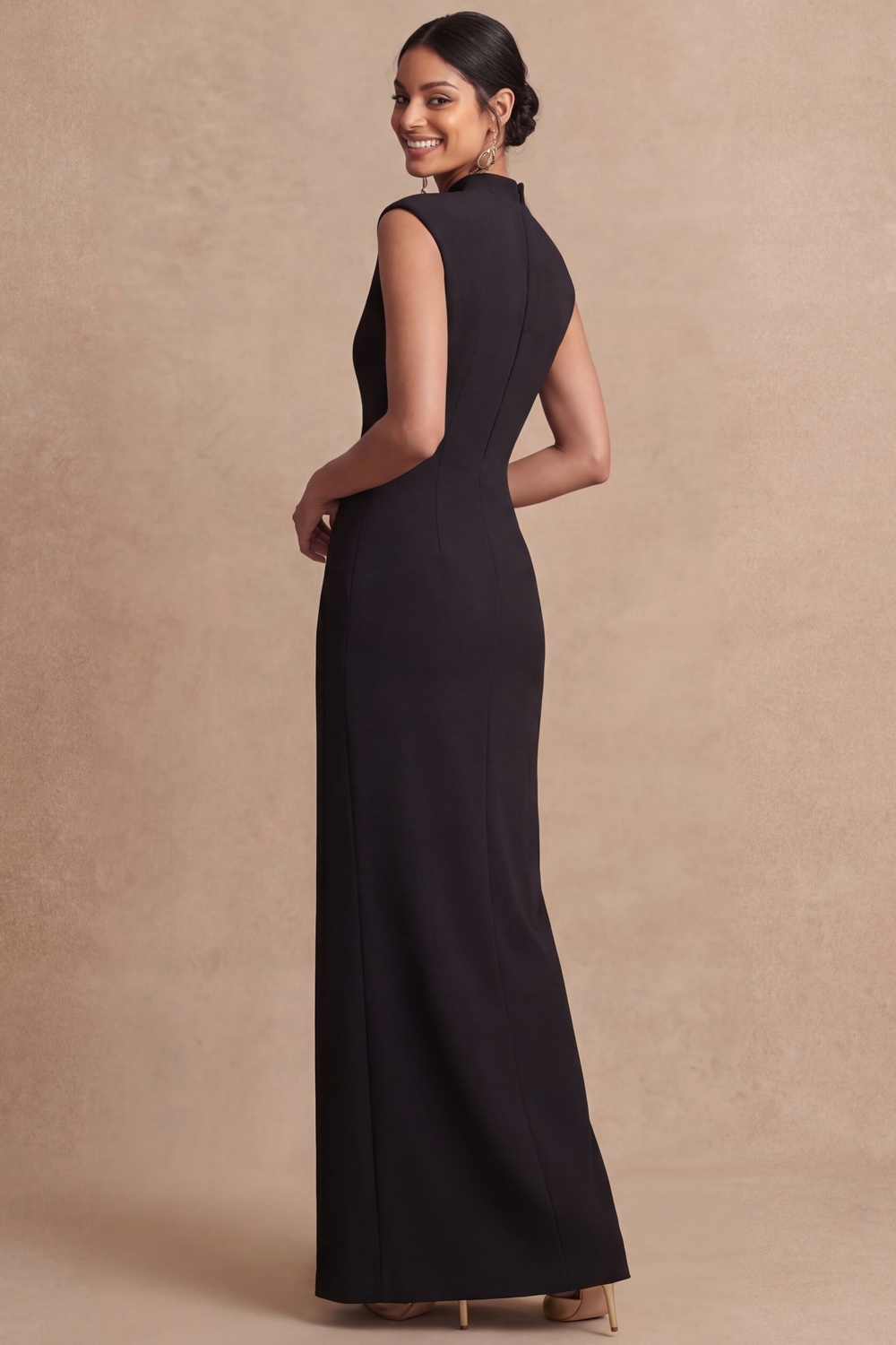 Black Formal Evening Dress Keyhole Sleeveless Sheath Maxi Dress