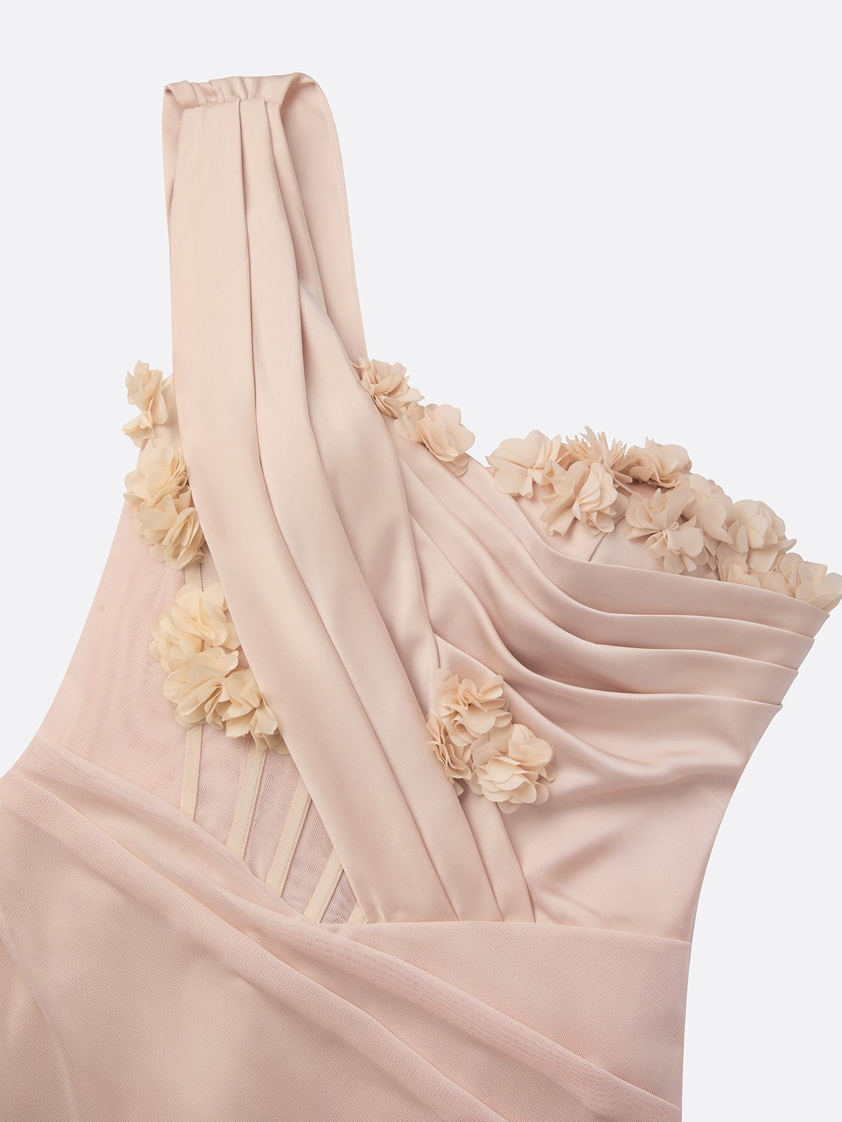Pale Pink One-Shoulder 3D Floral Cape Detail Sheath Floor-Length Gown
