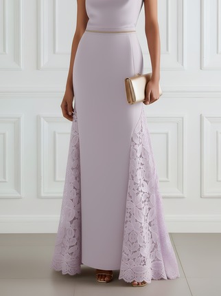 Lavender Lace Classic Cowl Neck Sleeveless A-Line Maxi Dress