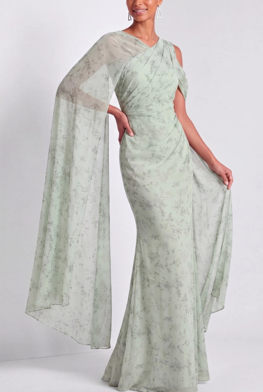 Light Green Mermaid Cold Shoulder Maxi Dress