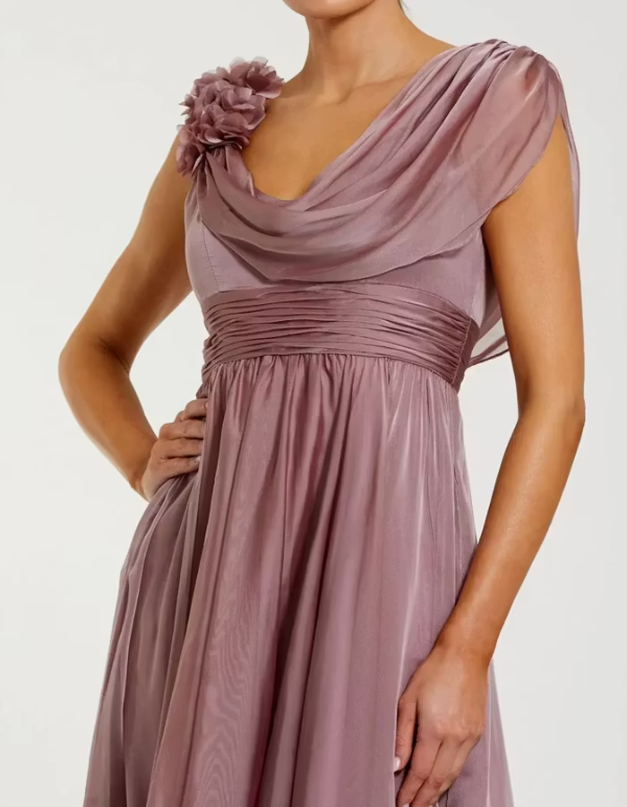 Asymmetrical Draped Chiffon Midi Dress