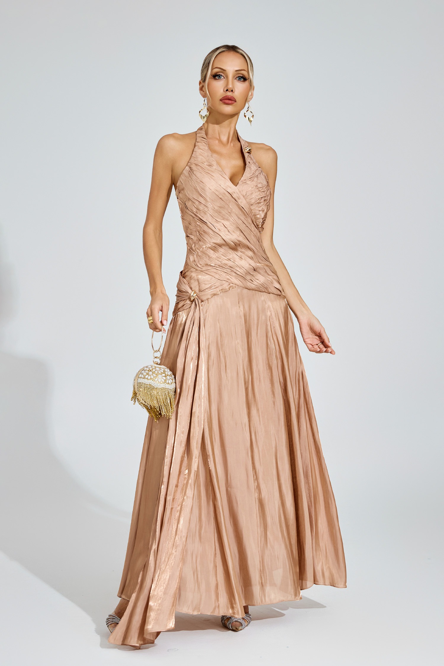 Champagne Halter Maxi Dress