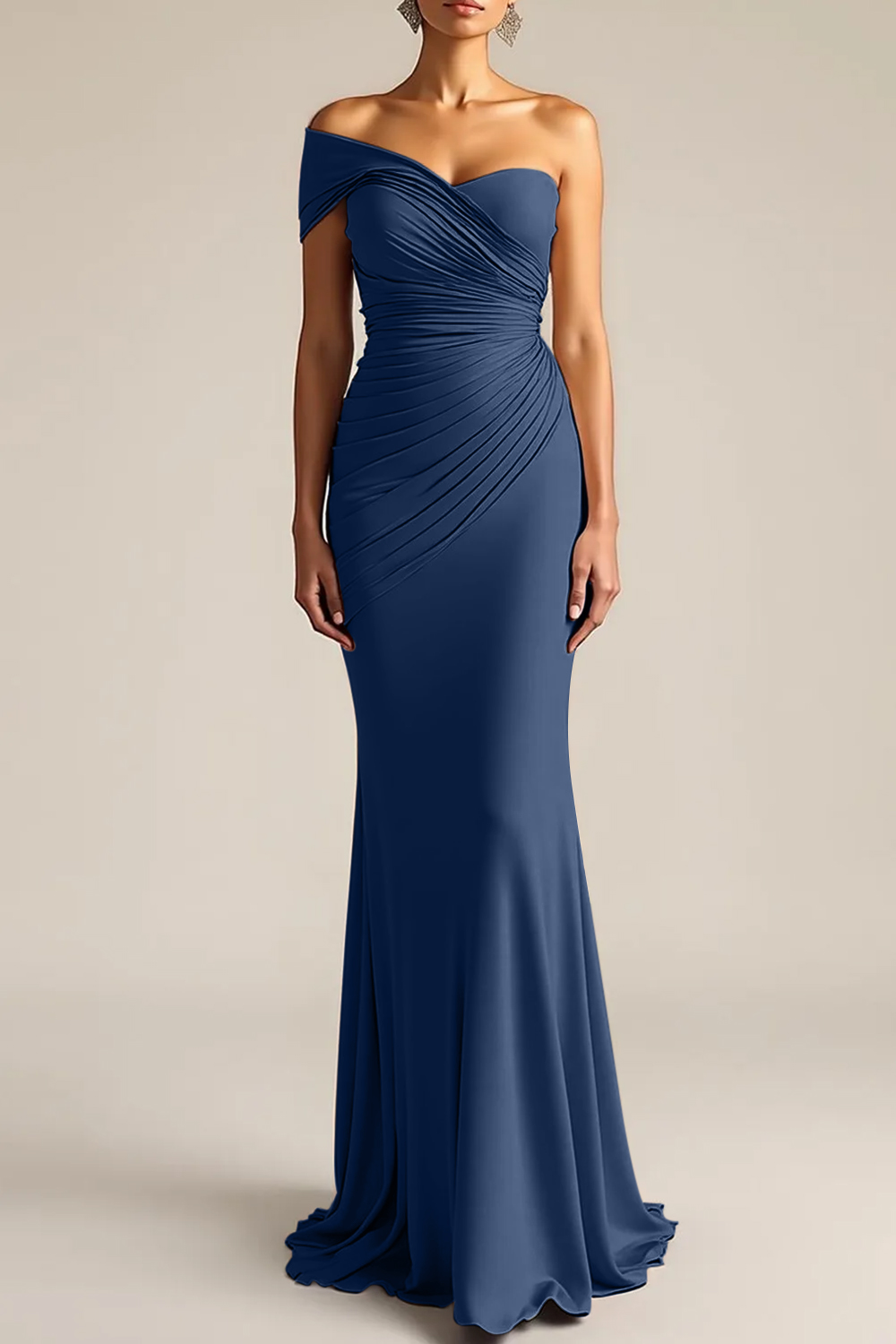 Formal Dress Light Khaki Sheath One Shoulder Maxi Dress