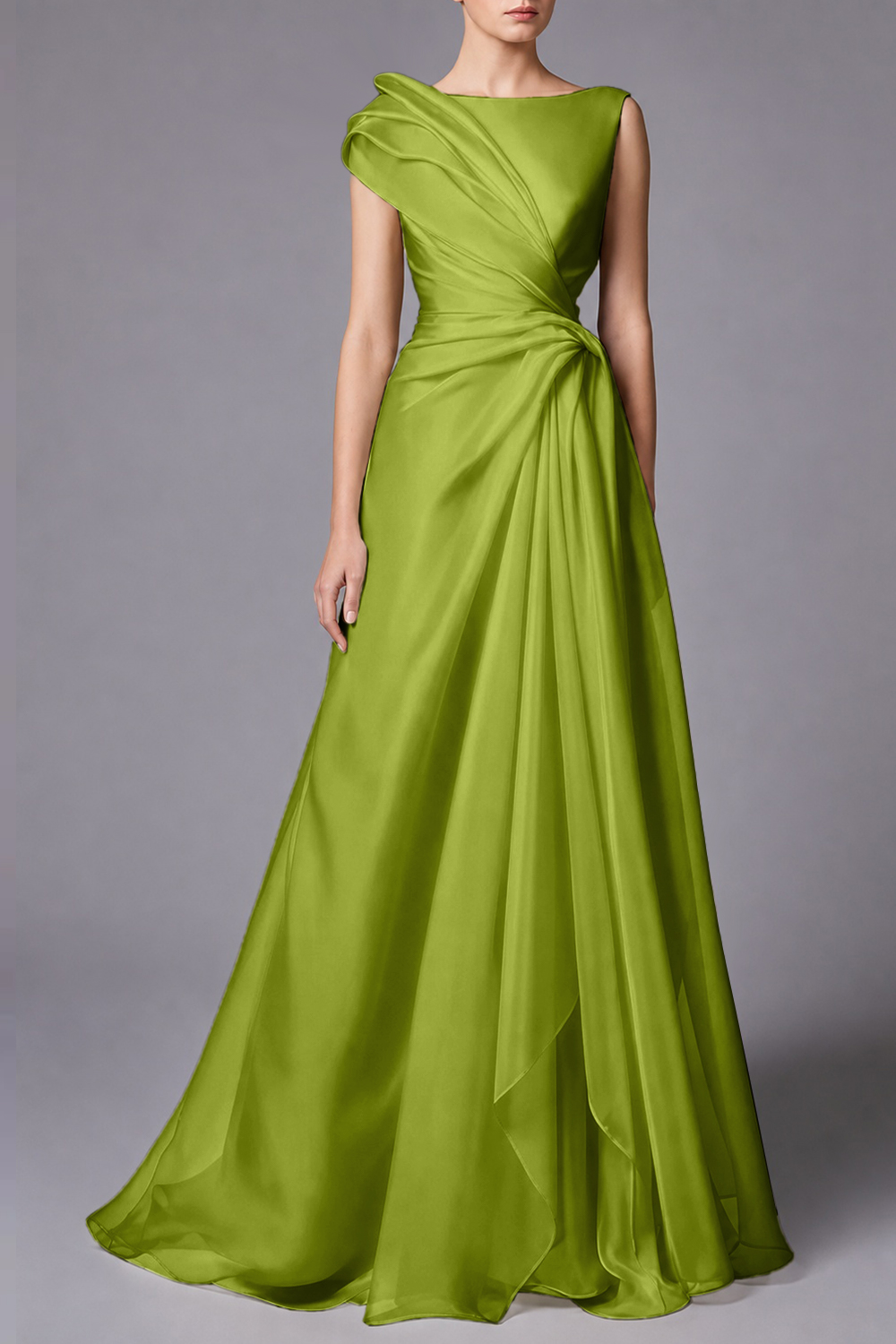 Burgundy Sleeveless Ruched Draped Maxi Dress
