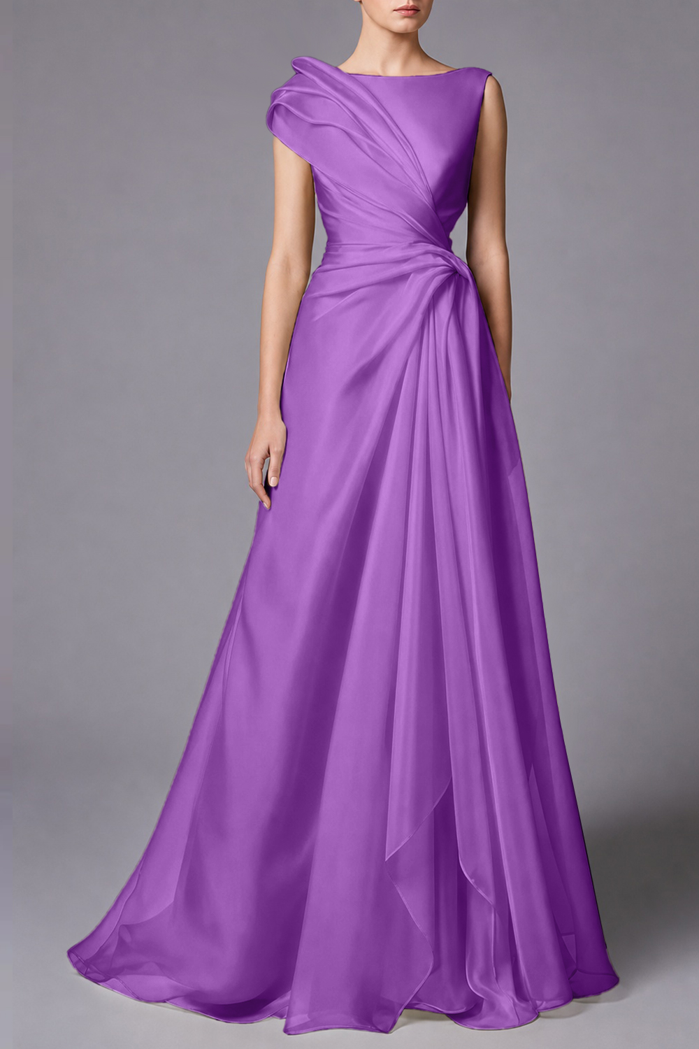 Burgundy Sleeveless Ruched Draped Maxi Dress