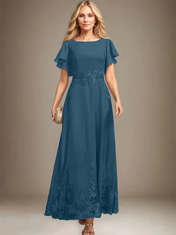 A-line Scoop Ankle-Length Lace Chiffon Mother of the Bride Dress With Sequins
