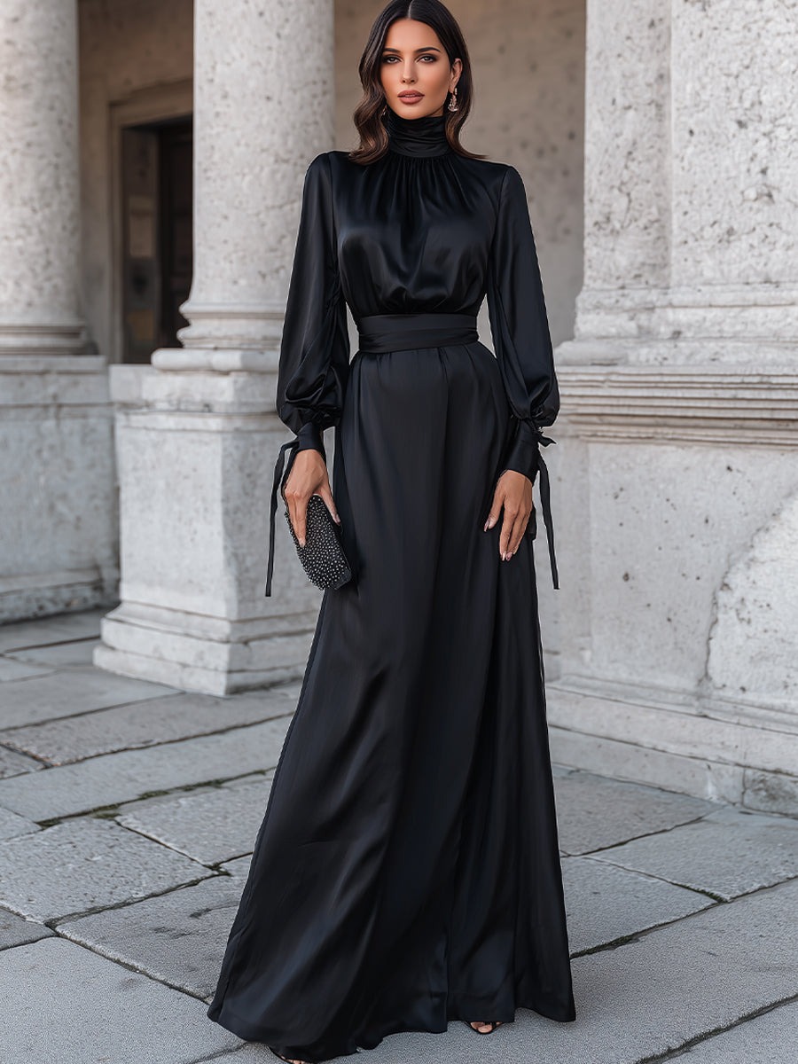 Elegant High-Neck Evening Gown With Draped Silhouette