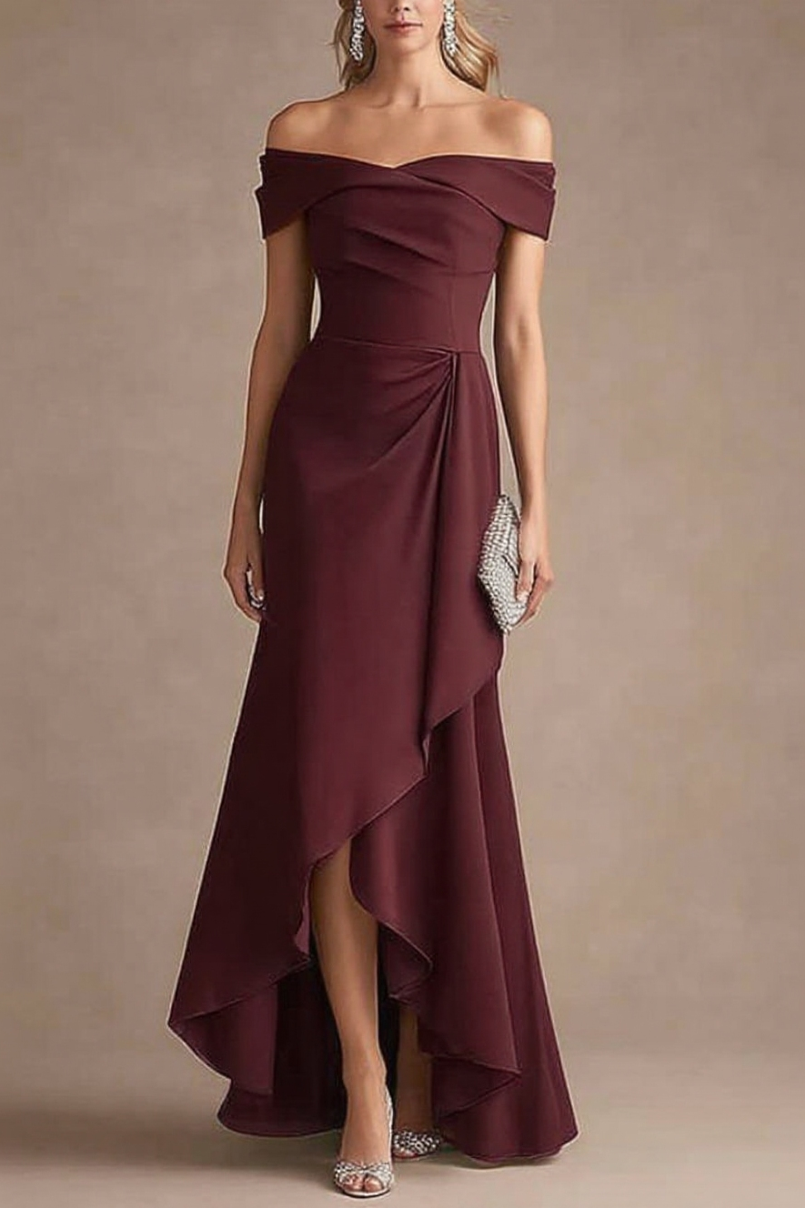 Formal Evening Dress Purple Off Shoulder Ruffle Maxi Dress