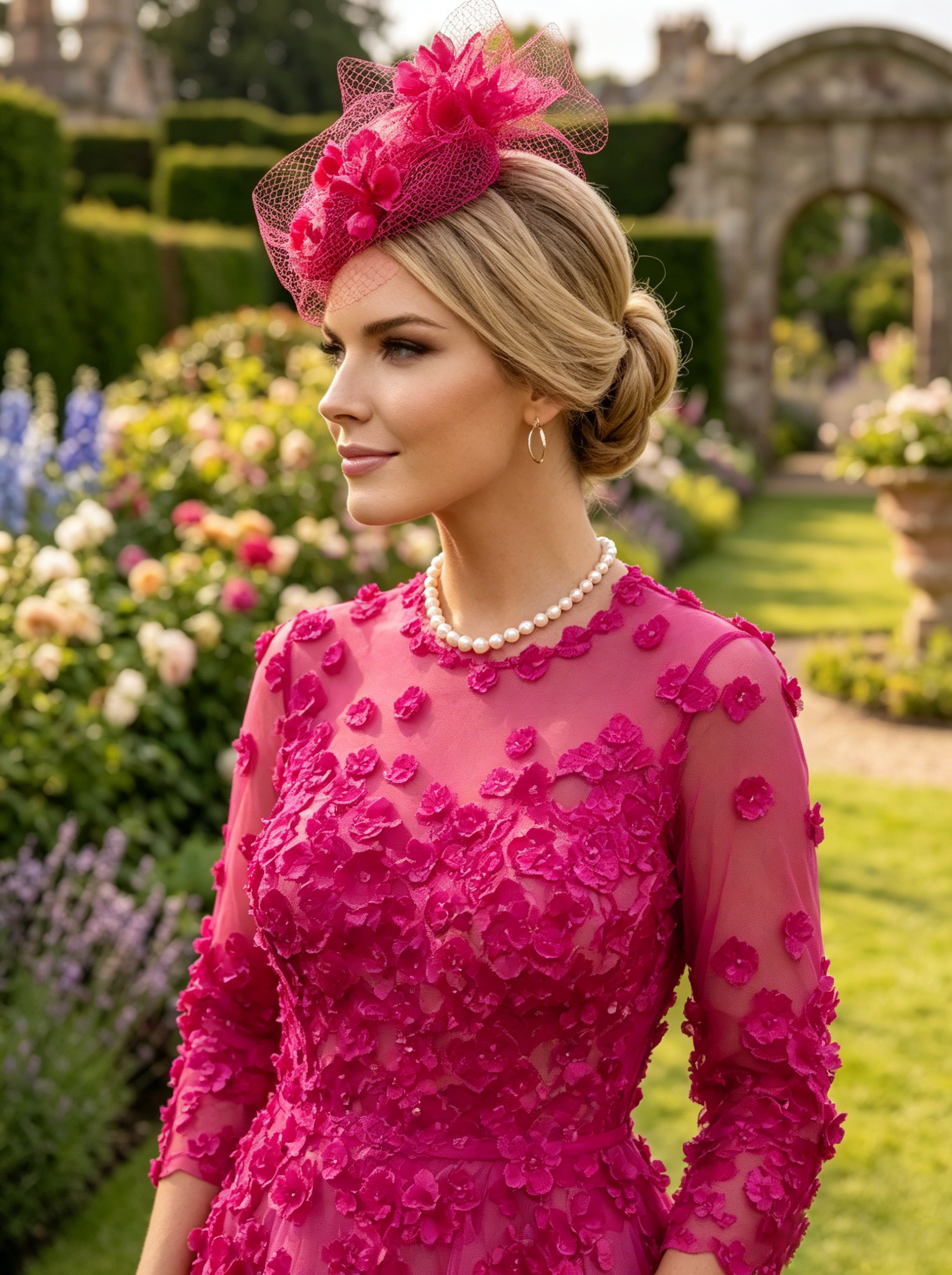 Enchanting 3D Floral Appliqué Illusion Tea-Length Occasion Gown
