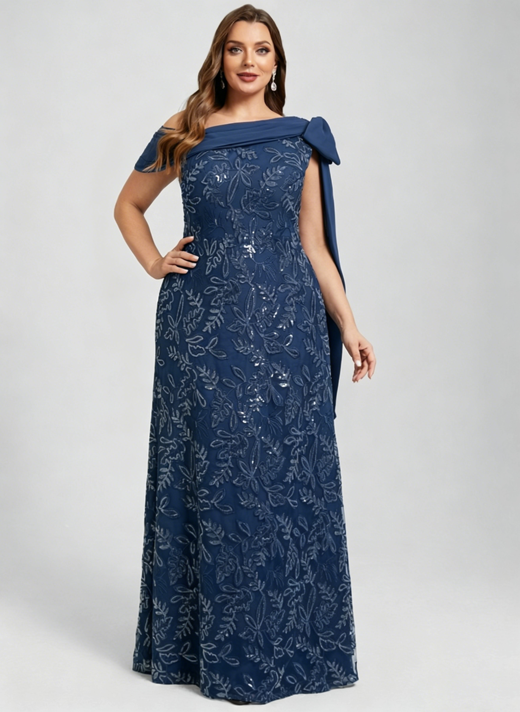 Plum Sheath/Column One Shoulder Pleated Lace Dress