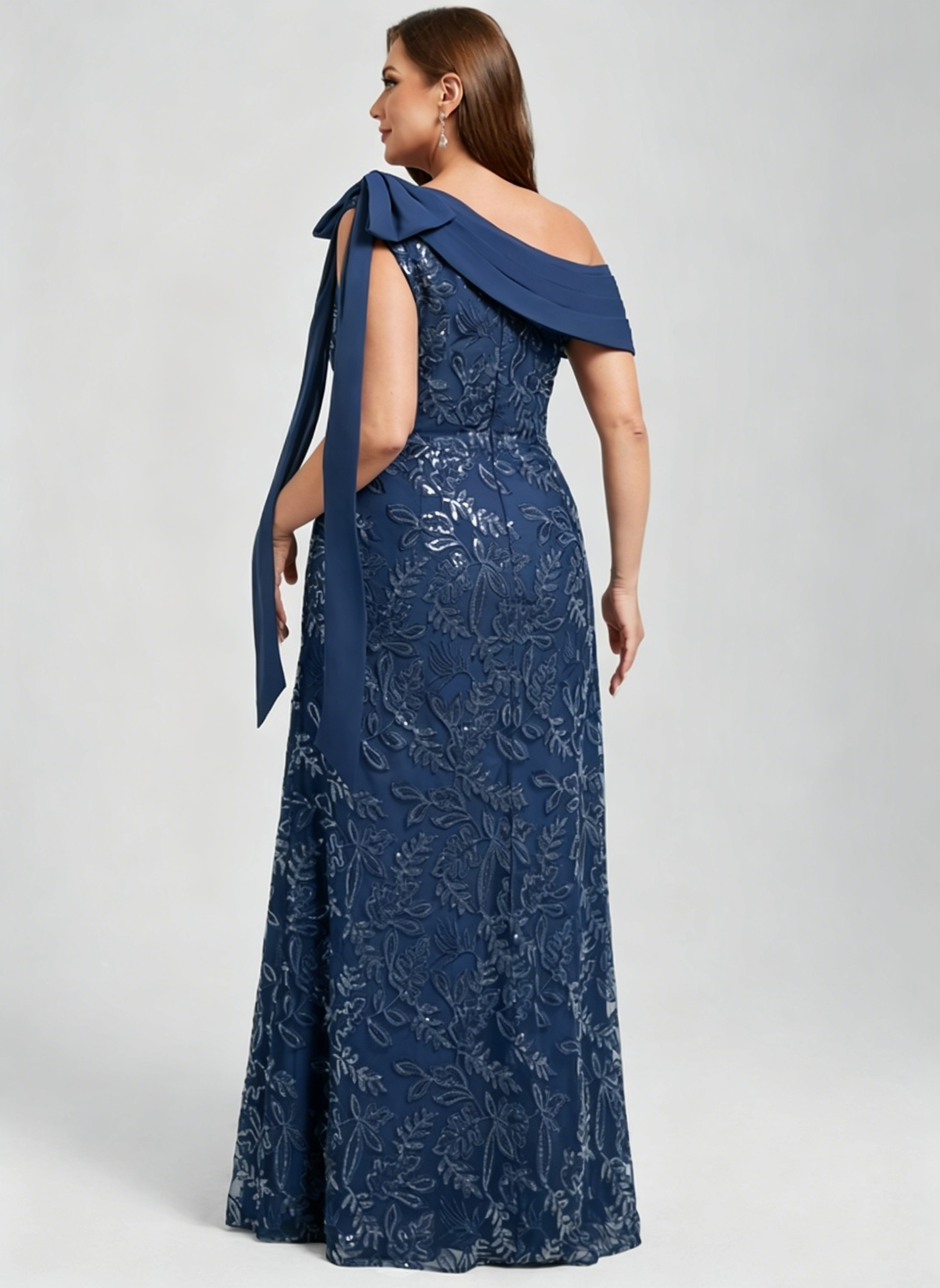 Plum Sheath/Column One Shoulder Pleated Lace Dress